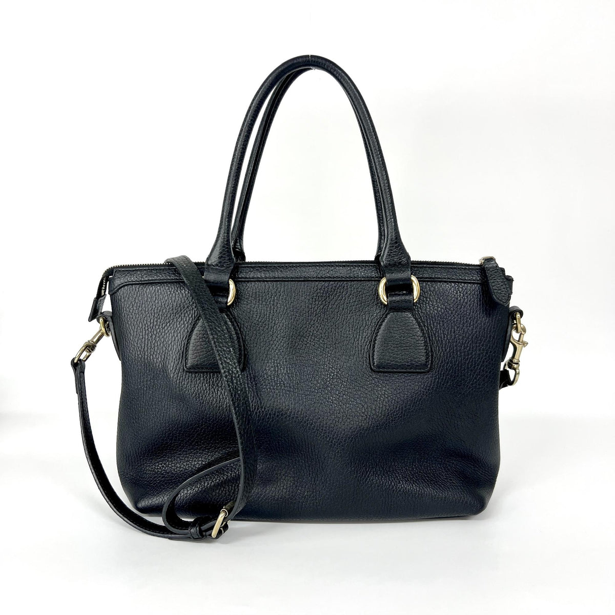 Gucci Gg Charm Convertible Dome Satchel Leather Black Leather Handbag (Pre-Owned)