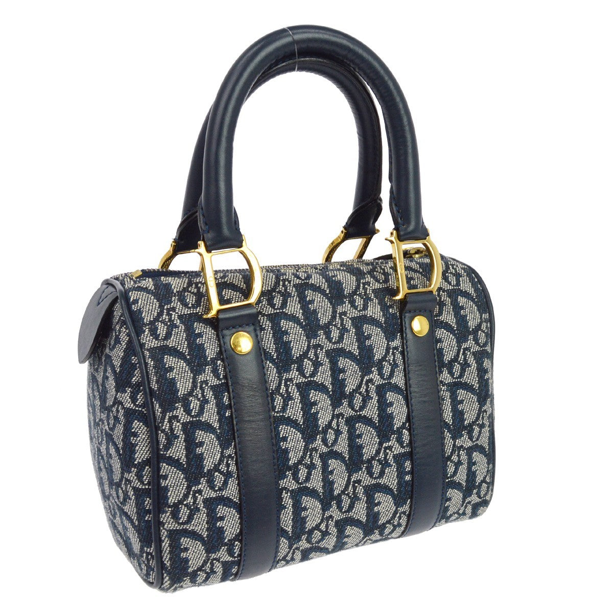 Christian Dior Vintage Trotter Boston Diorissimo Canvas Navy Canvas Handbag (Pre-Owned)