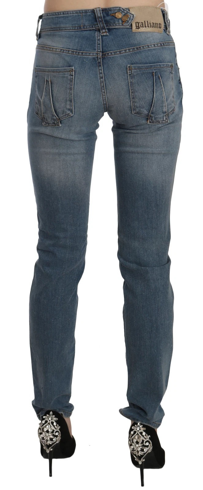 John Galliano Blue Washed Mid Waist Skinny Casual Denim Women's Pants