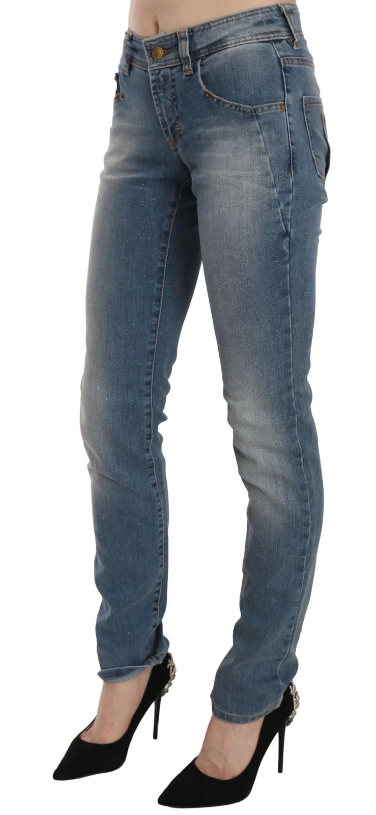 John Galliano Blue Washed Mid Waist Skinny Casual Denim Women's Pants