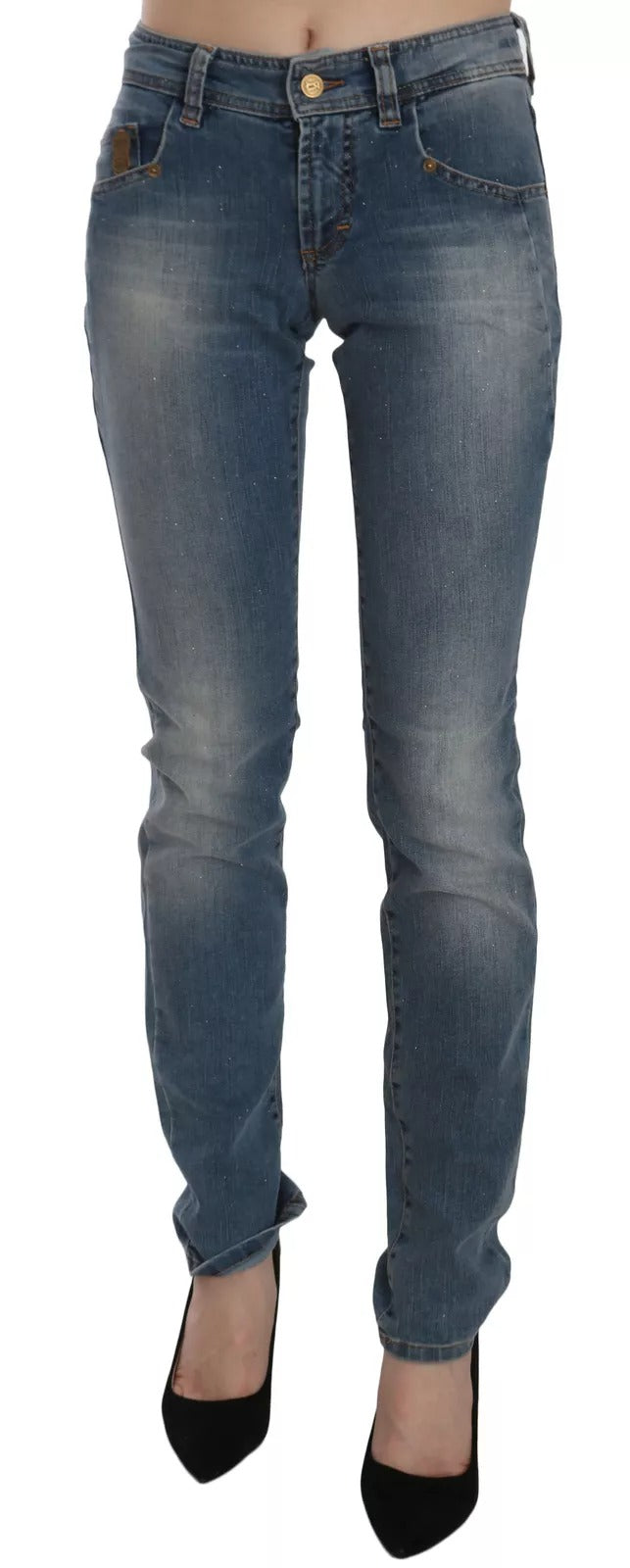 John Galliano Blue Washed Mid Waist Skinny Casual Denim Women's Pants