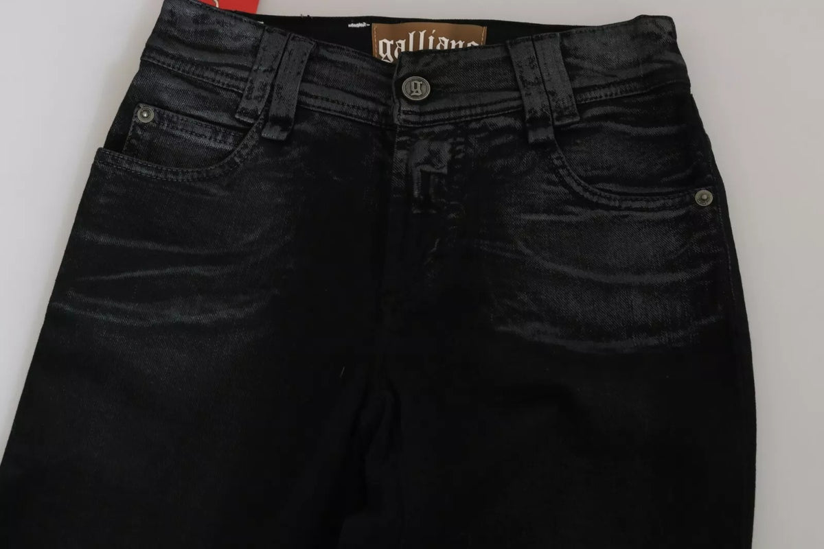 John Galliano Black Washed High Waist Flared Denim Casual Pants Women's Jeans