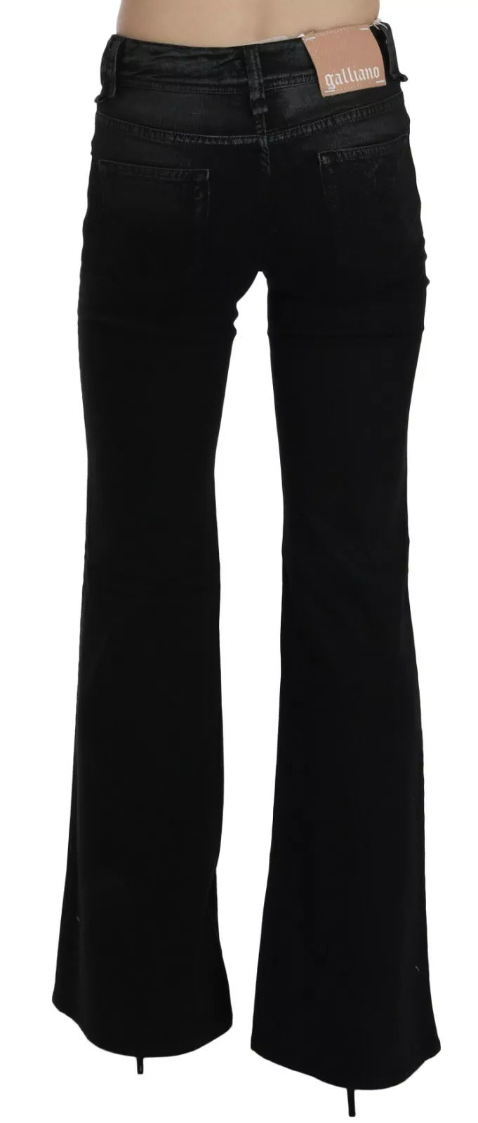 John Galliano Black Washed High Waist Flared Denim Casual Pants Women's Jeans
