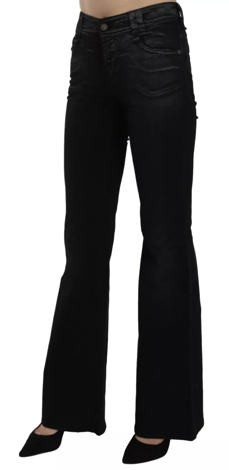 John Galliano Black Washed High Waist Flared Denim Casual Pants Women's Jeans