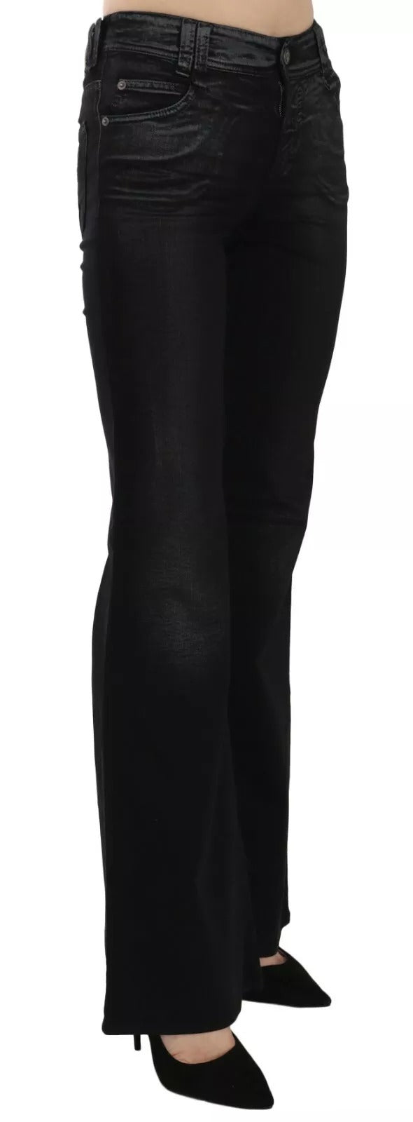 John Galliano Black Washed High Waist Flared Denim Casual Pants Women's Jeans