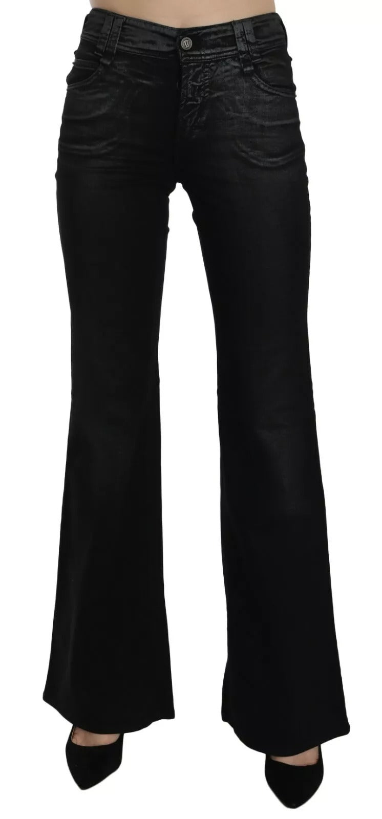John Galliano Black Washed High Waist Flared Denim Casual Pants Women's Jeans
