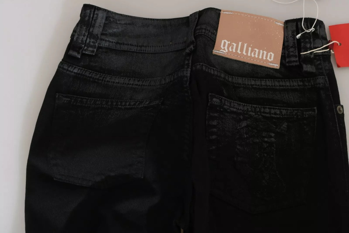 John Galliano Black Washed High Waist Flared Denim Casual Pants Women's Jeans