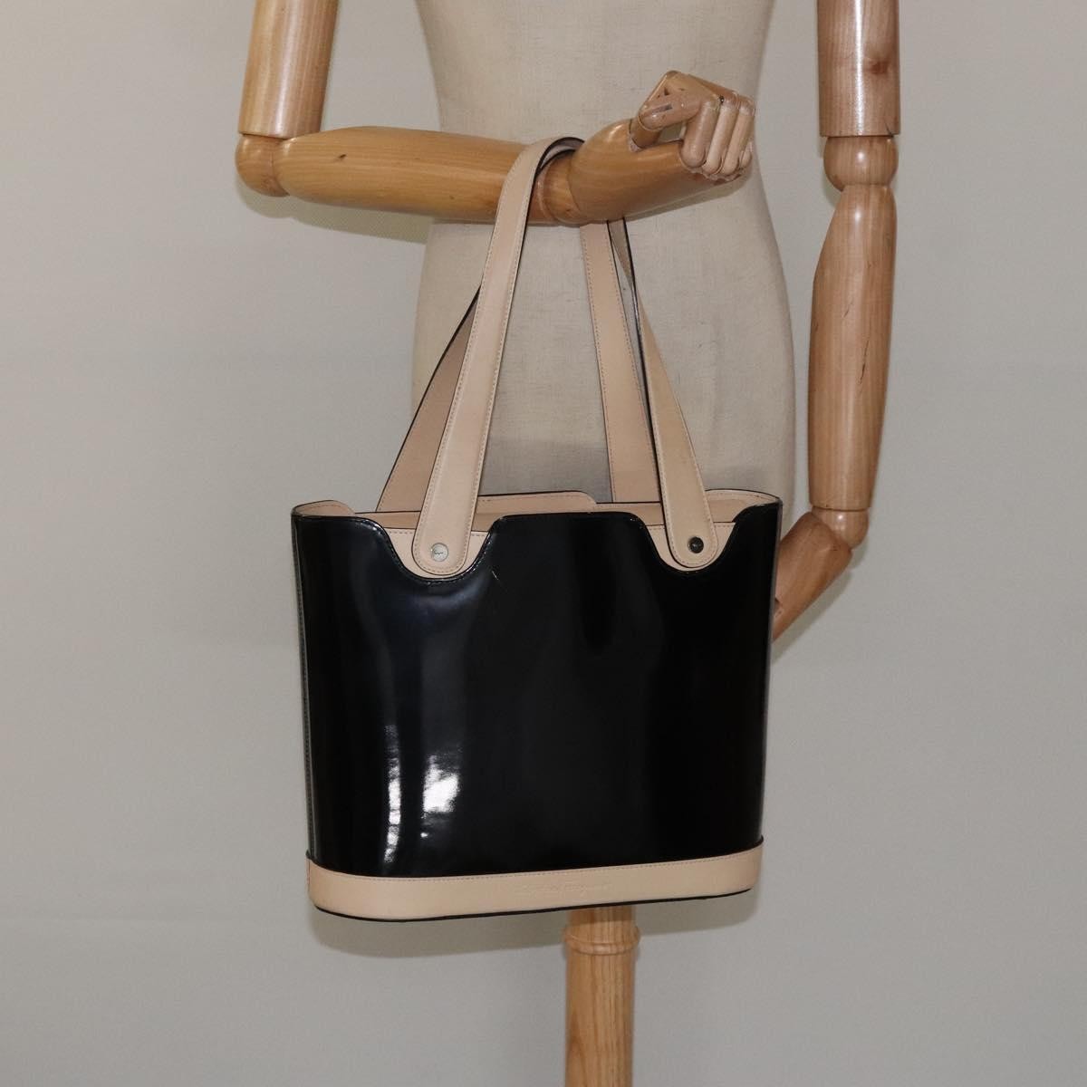 Salvatore Ferragamo Vintage Patent Leather Black Patent_Leather Tote Bag Bag (Pre-Owned)