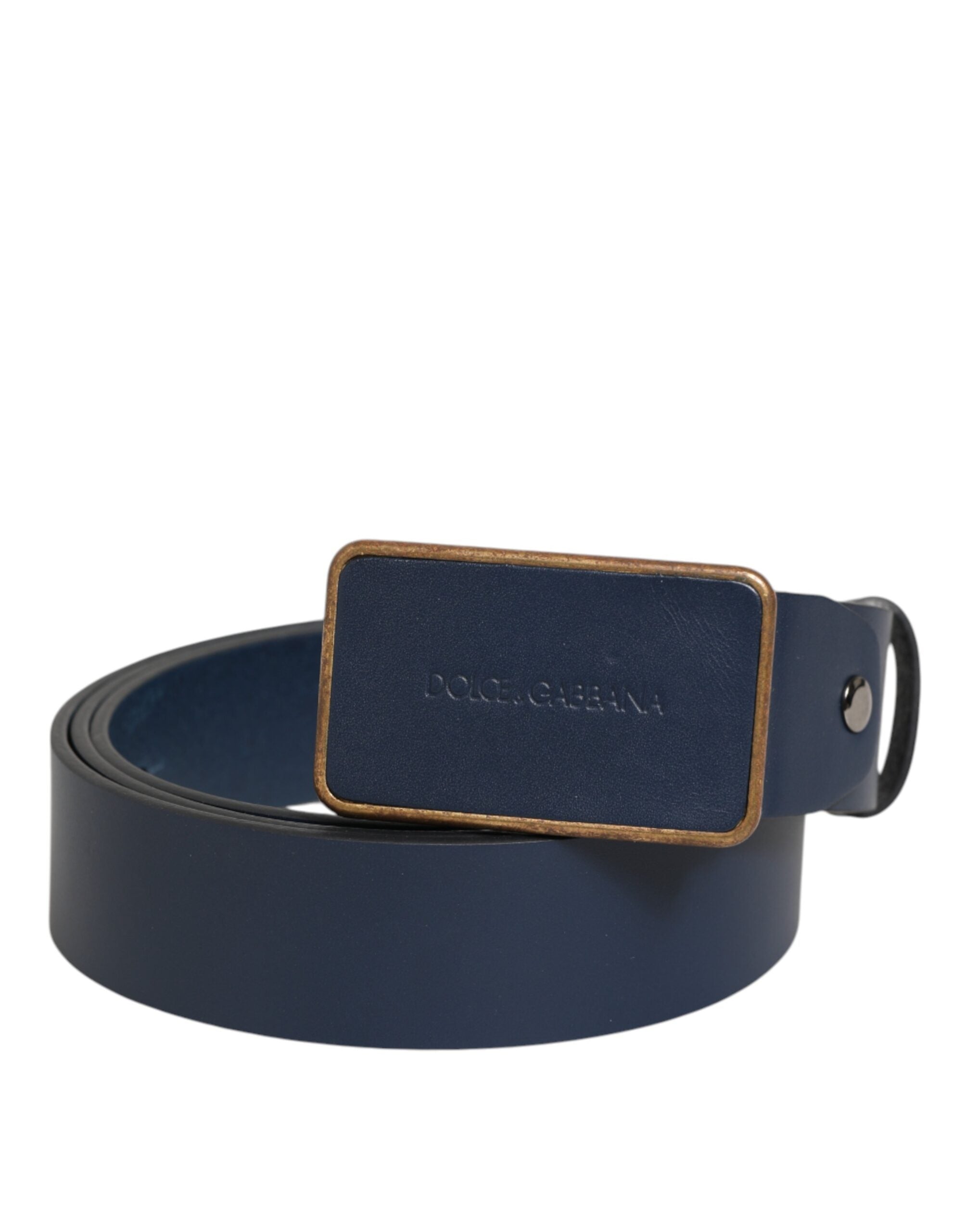 Dolce & Gabbana Blue Leather Classic Metal Logo Buckle Men's Belt