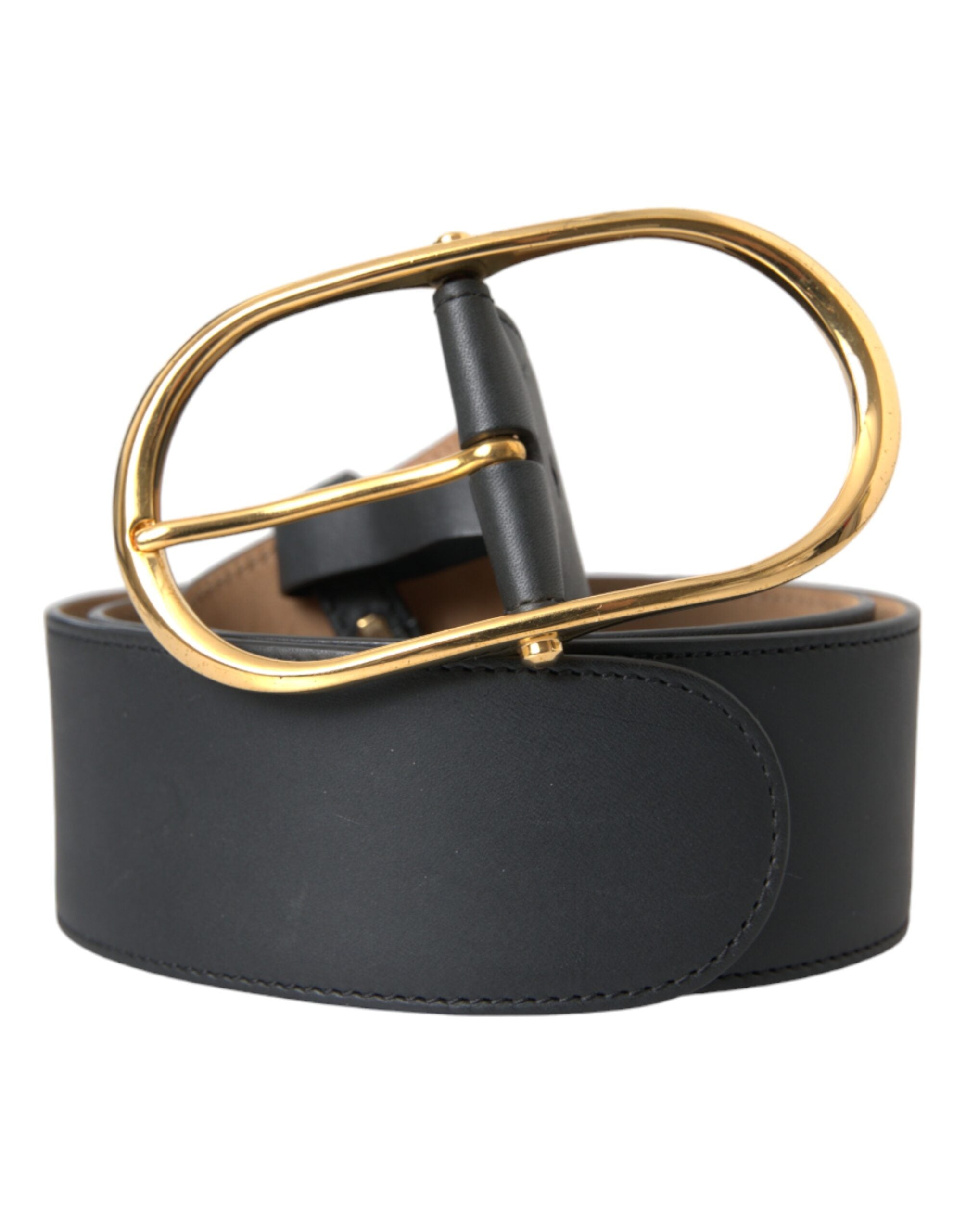 Dolce & Gabbana Black Leather Classic Metal Oval Buckle Men's Belt