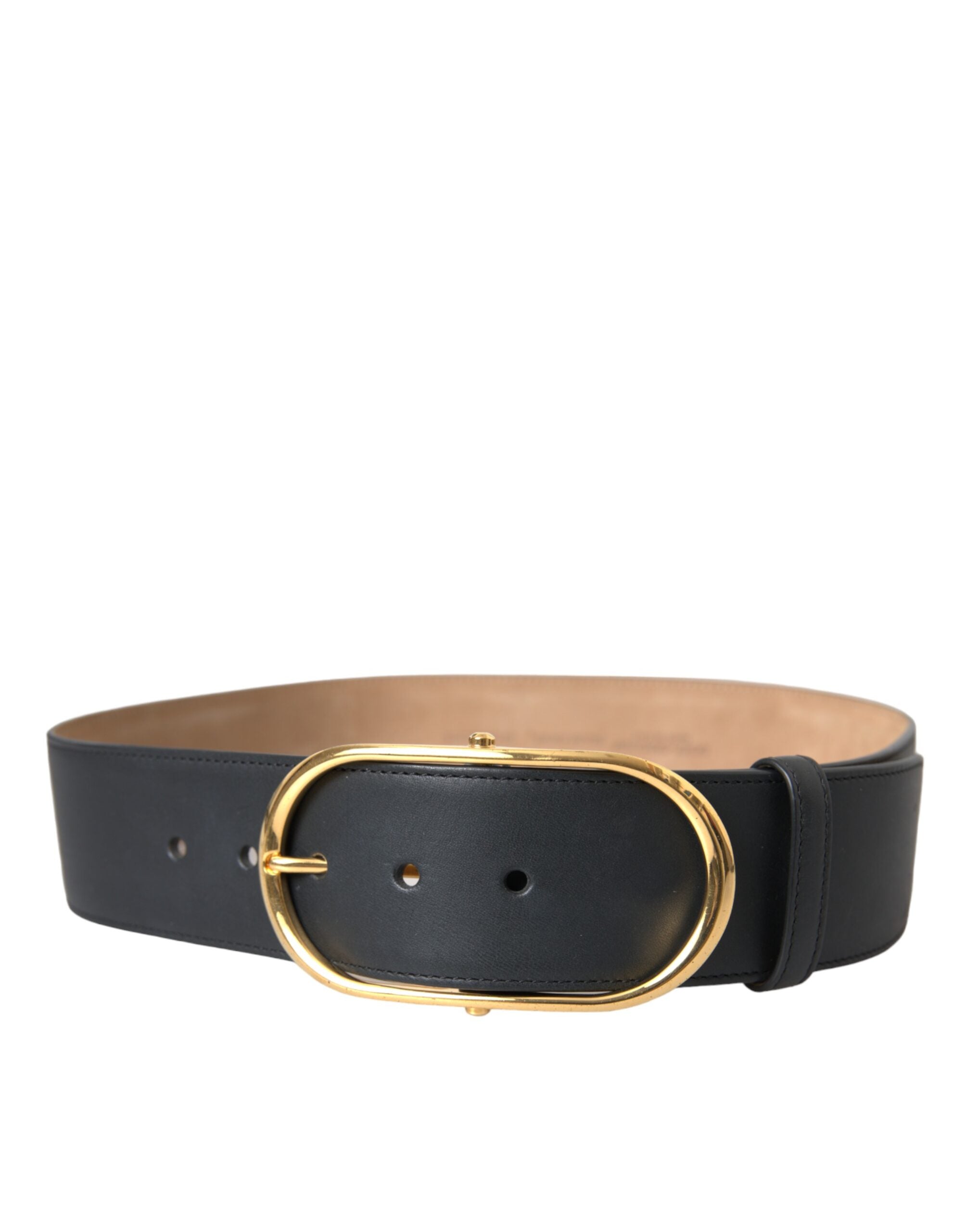 Dolce & Gabbana Black Leather Classic Metal Oval Buckle Men's Belt