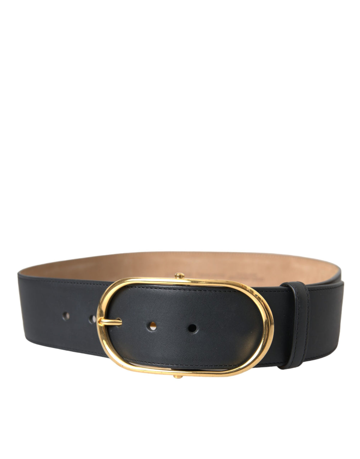 Dolce & Gabbana Black Leather Classic Metal Oval Buckle Men's Belt