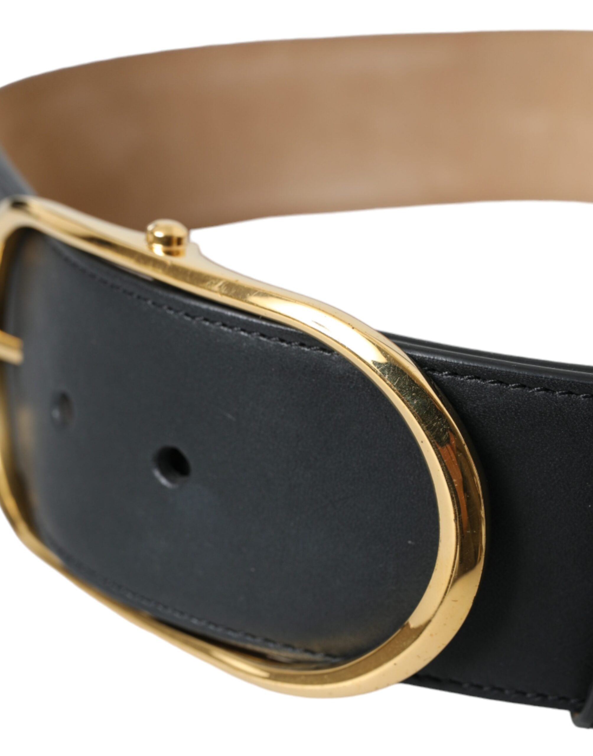 Dolce & Gabbana Black Leather Classic Metal Oval Buckle Men's Belt