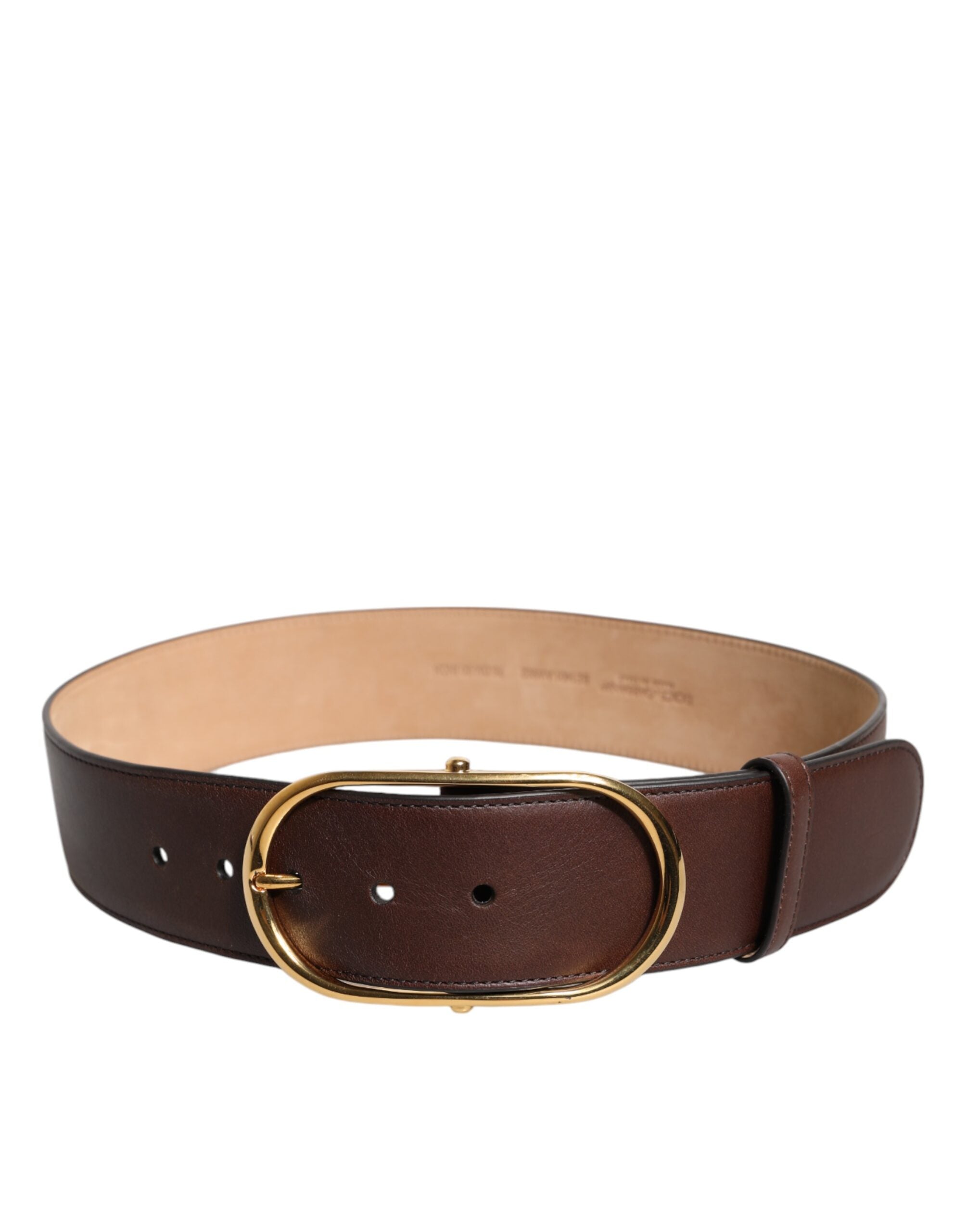 Dolce & Gabbana Brown Leather Classic Metal Oval Buckle Men's Belt