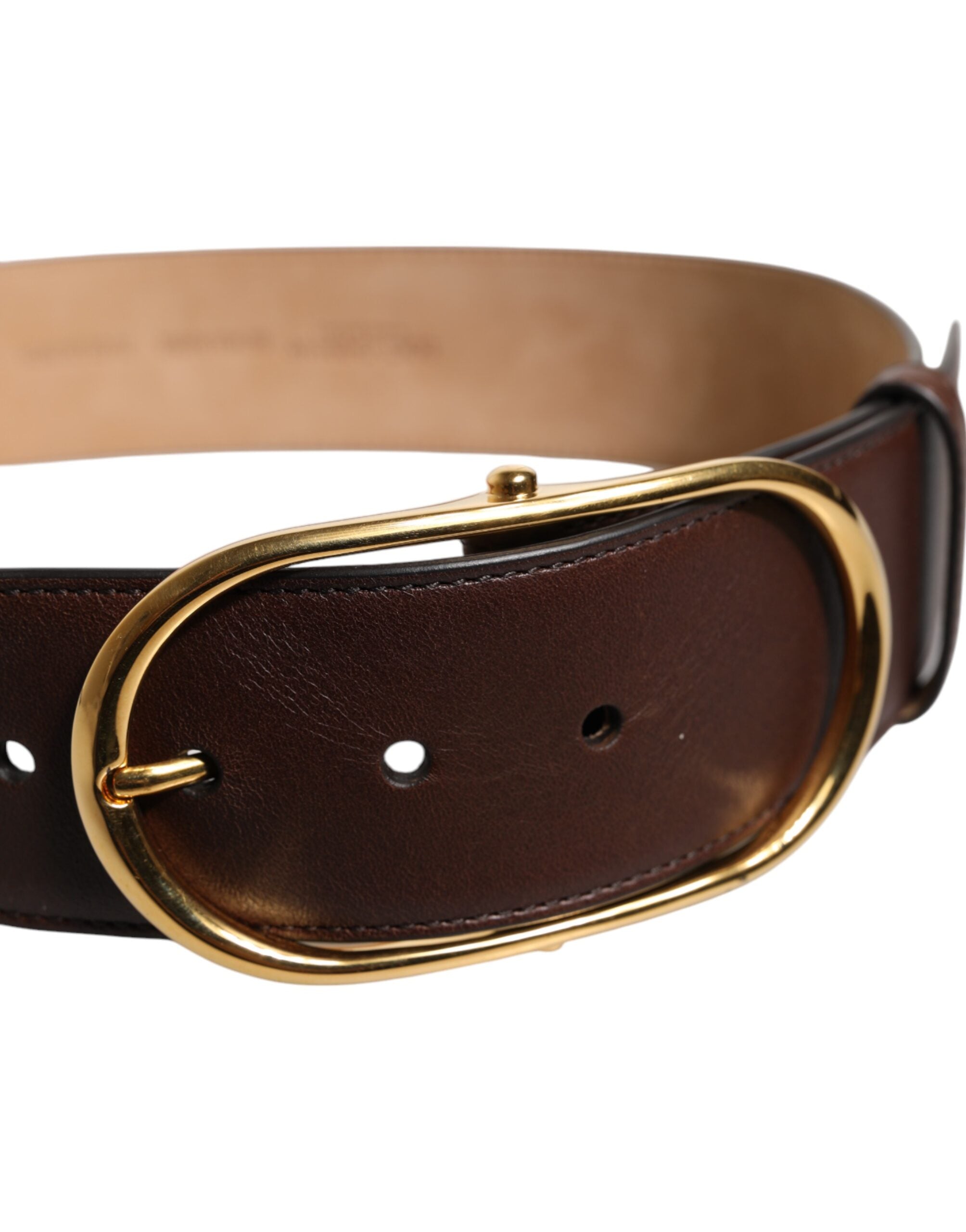 Dolce & Gabbana Brown Leather Classic Metal Oval Buckle Men's Belt