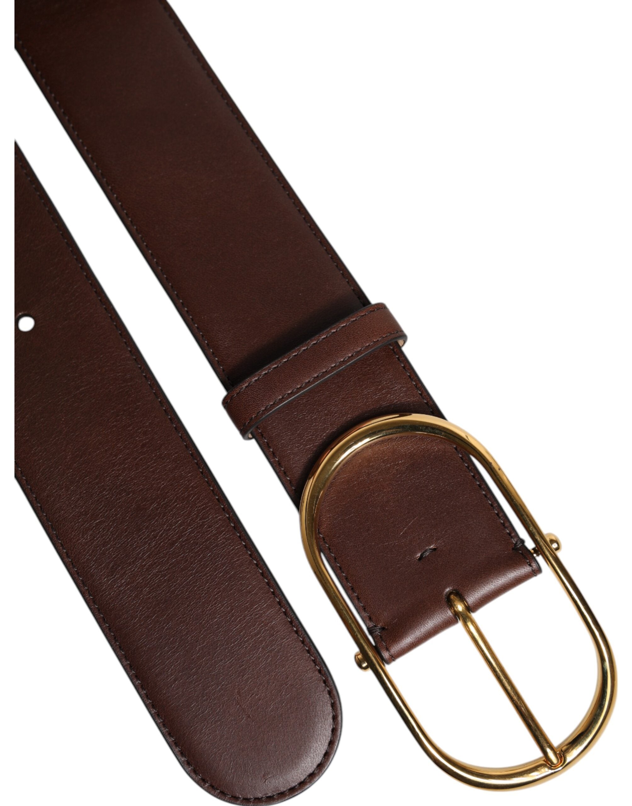 Dolce & Gabbana Brown Leather Classic Metal Oval Buckle Men's Belt