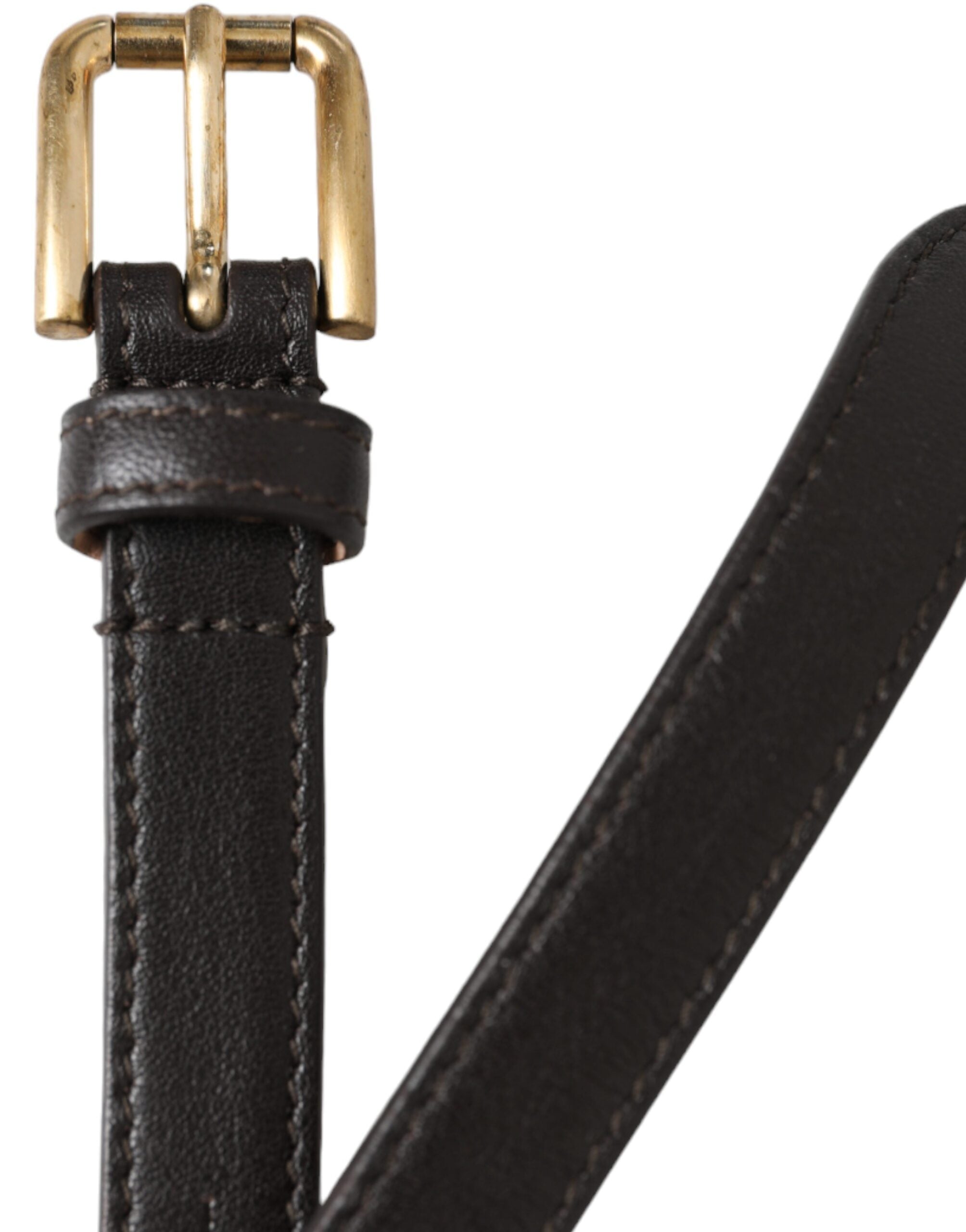 Dolce & Gabbana Black Leather Long Skinny Gold Metal Buckle Women's Belt