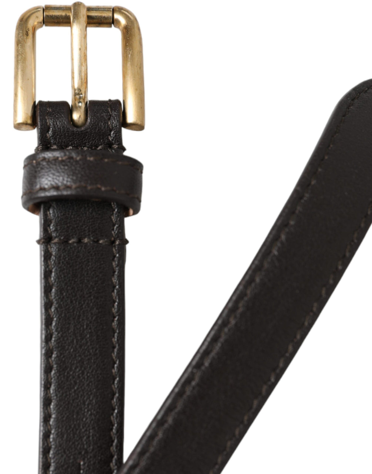 Dolce & Gabbana Black Leather Long Skinny Gold Metal Buckle Women's Belt