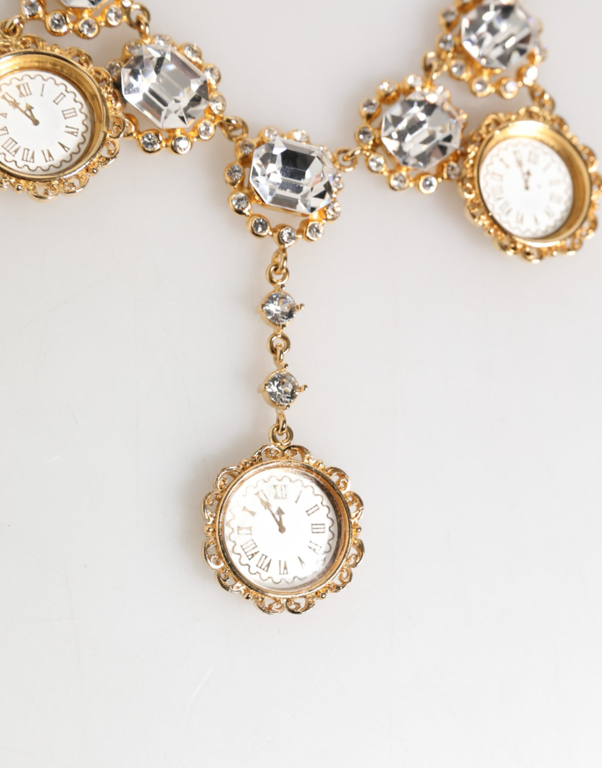 Dolce & Gabbana Gold Crystal Clock Pendant Statement Jewelry Women's Necklace