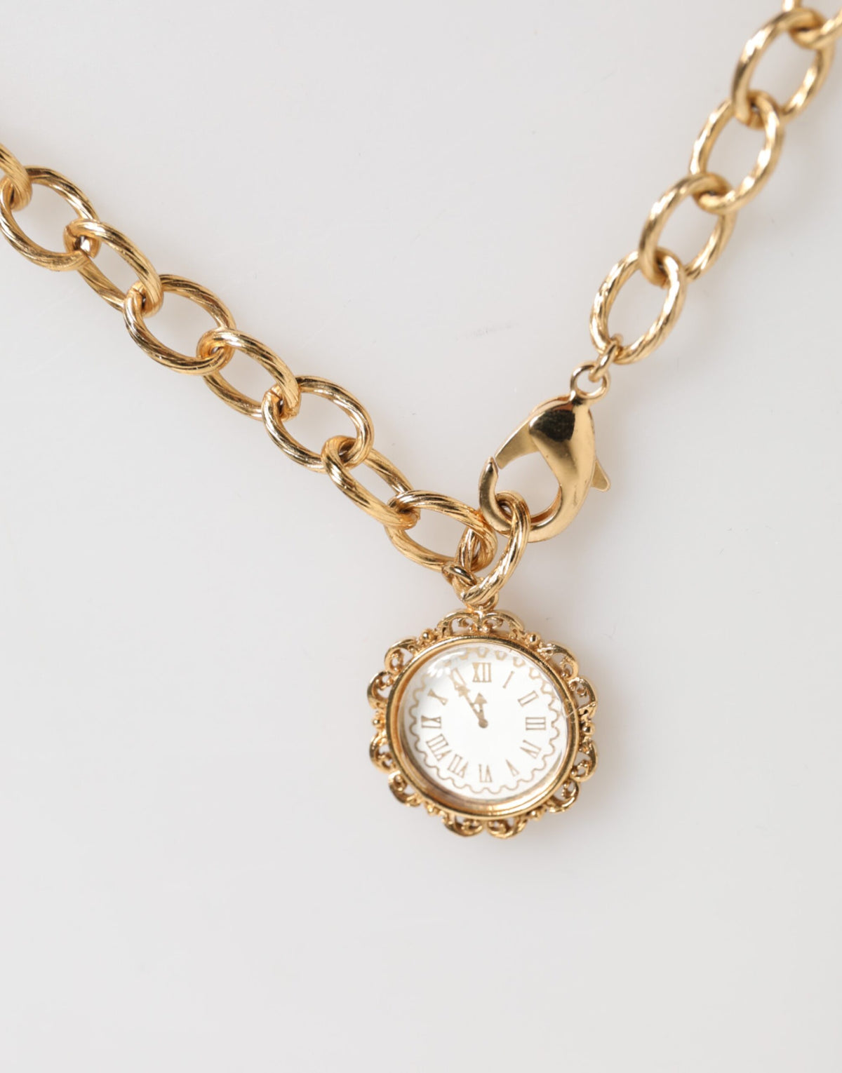 Dolce & Gabbana Gold Crystal Clock Pendant Statement Jewelry Women's Necklace