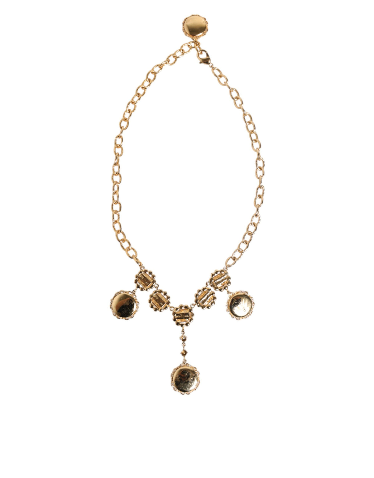 Dolce & Gabbana Gold Crystal Clock Pendant Statement Jewelry Women's Necklace