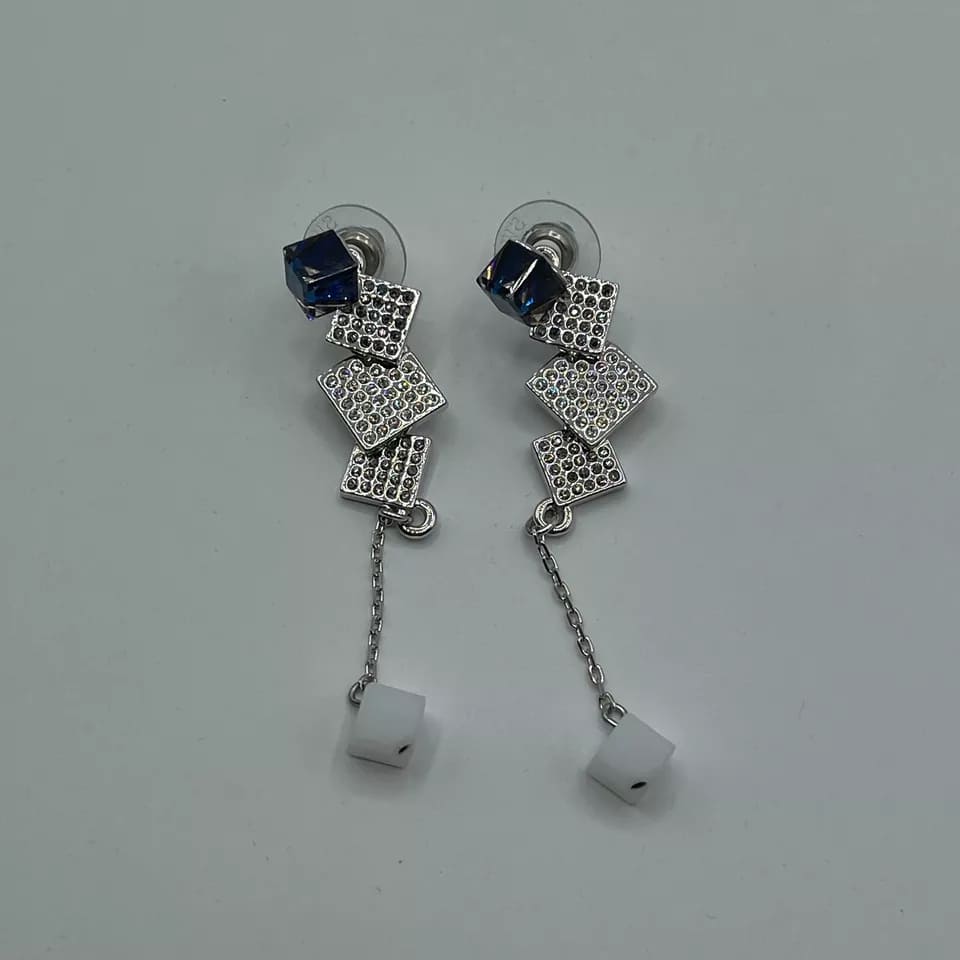Swarovski EMERGENCY Bermuda Silver Drop Down Earrings with Cube