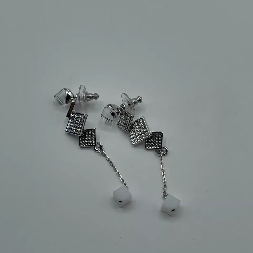 Swarovski EMERGENCY Bermuda Silver Drop Down Earrings with Cube