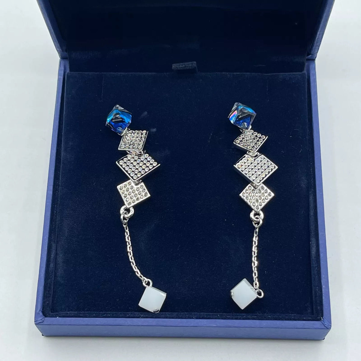 Swarovski EMERGENCY Bermuda Silver Drop Down Earrings with Cube