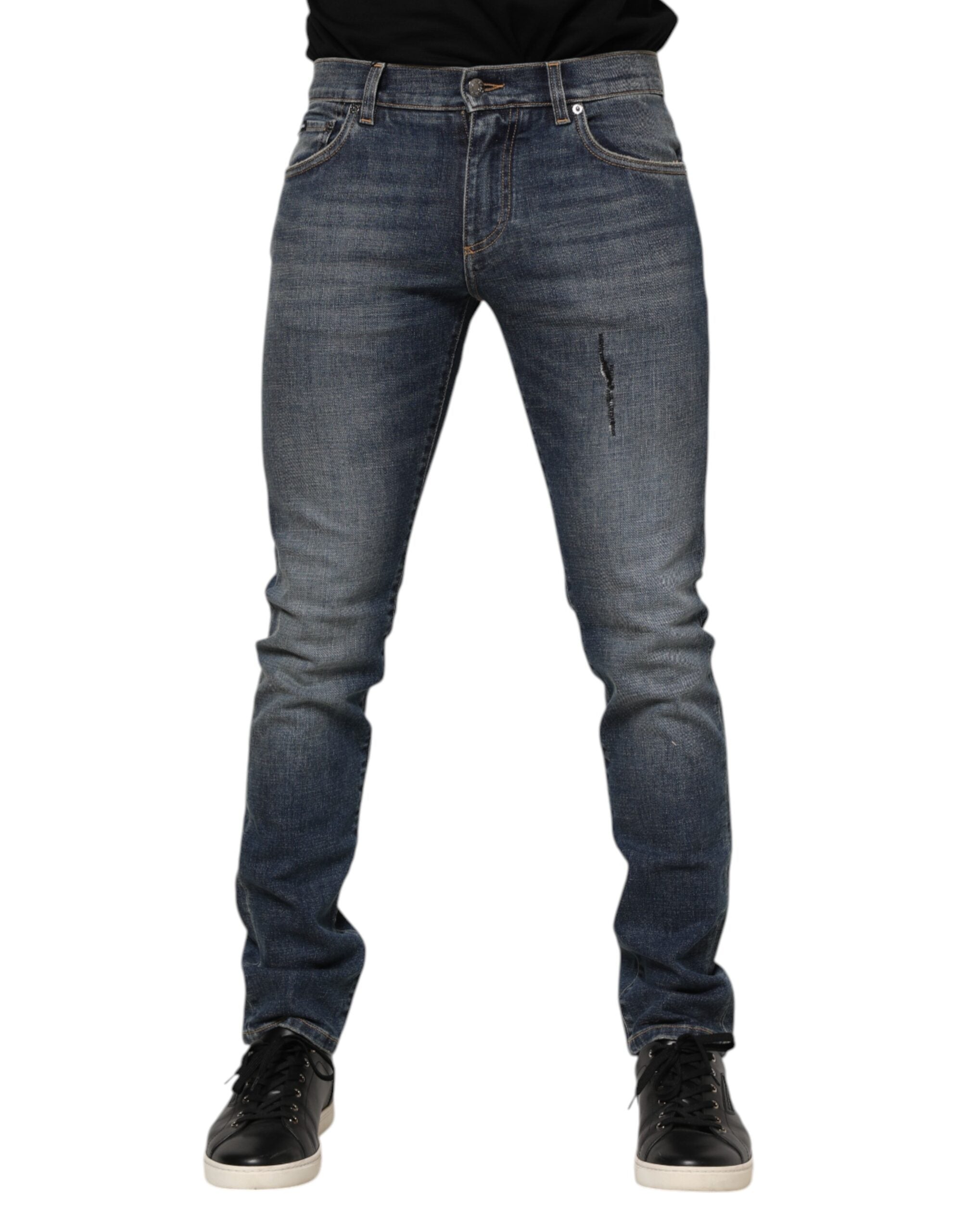 Dolce & Gabbana Blue Washed Cotton Skinny Men Denim Men's Jeans