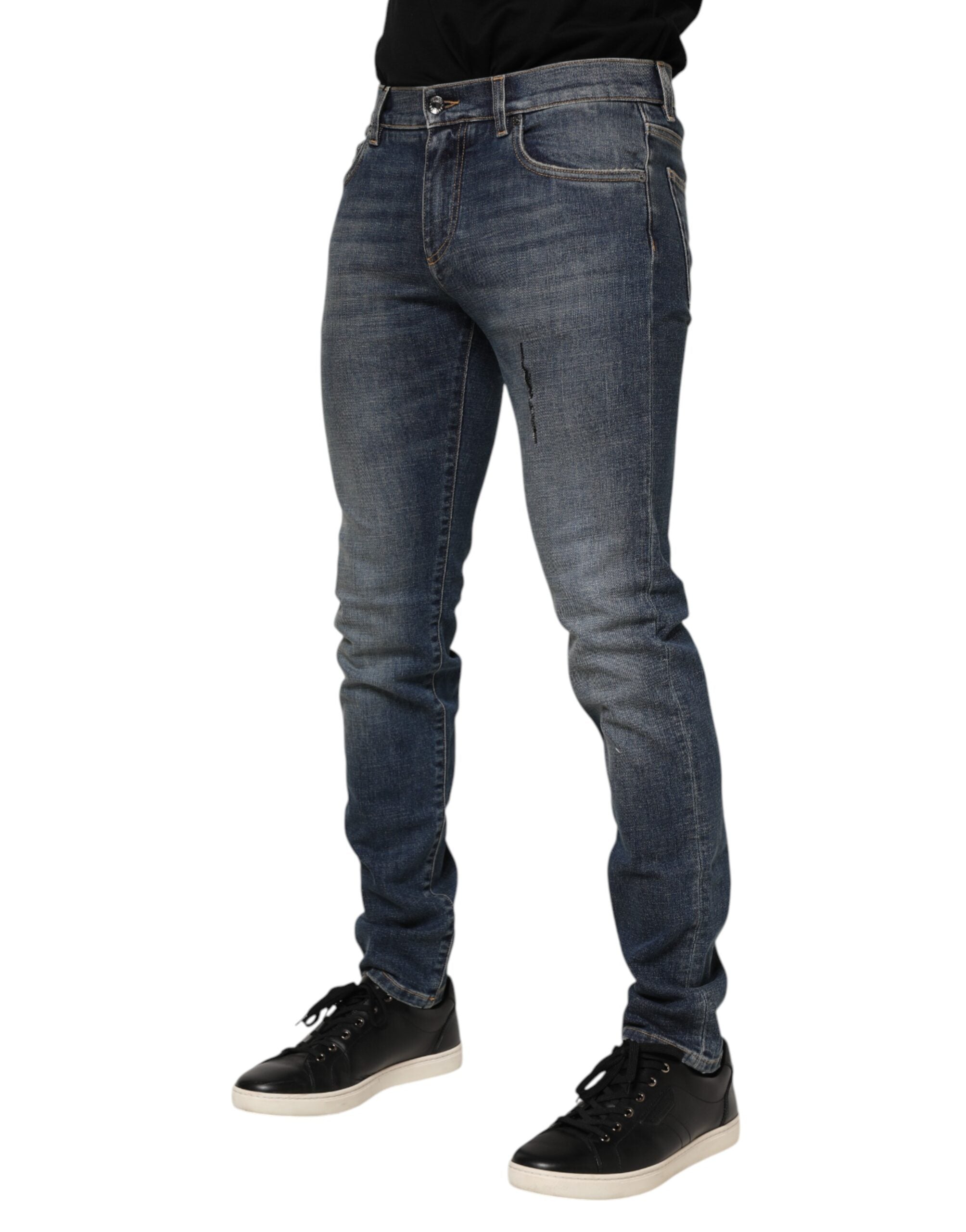 Dolce & Gabbana Blue Washed Cotton Skinny Men Denim Men's Jeans