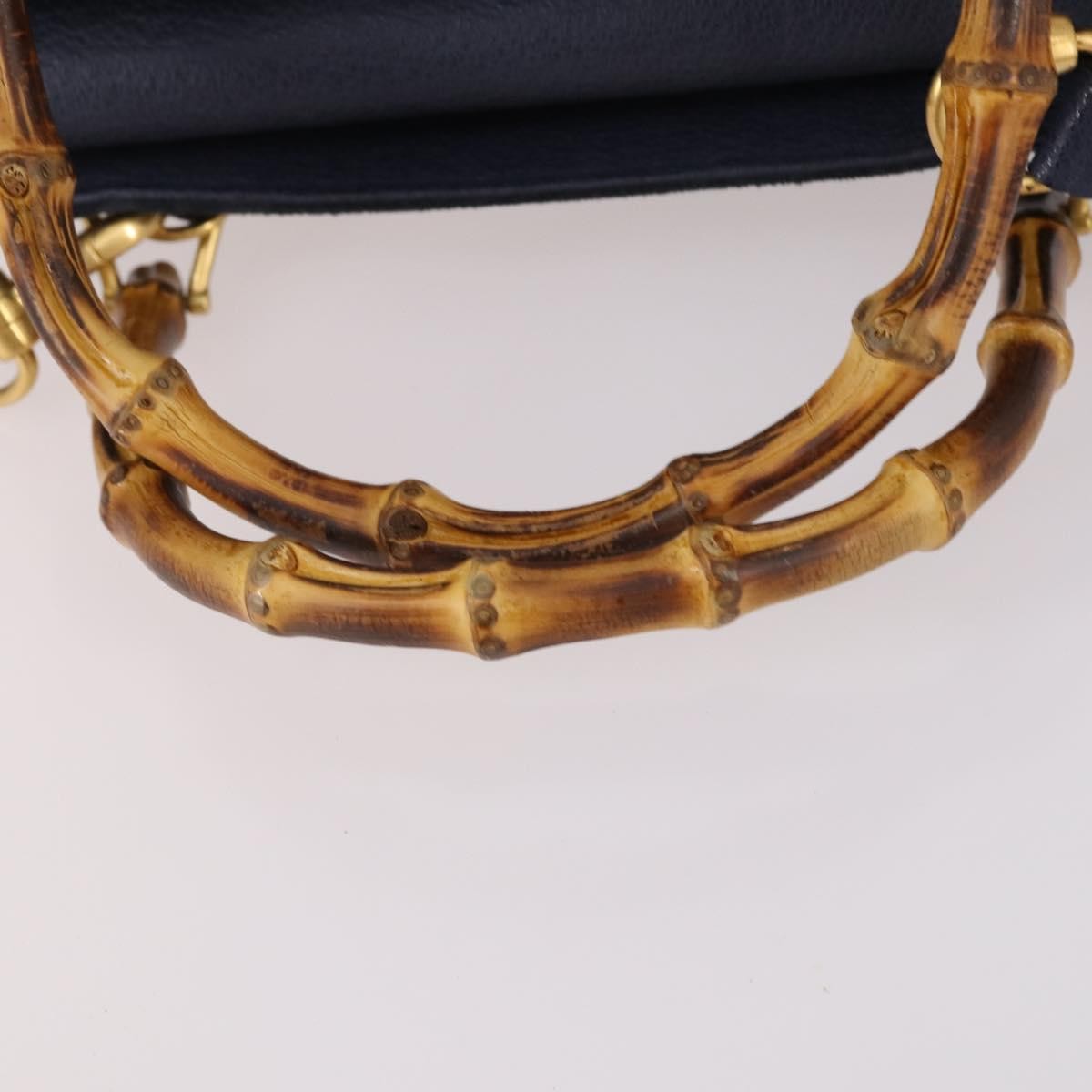 Gucci Vintage Bamboo Handle Suede Navy Suede Handbag (Pre-Owned)