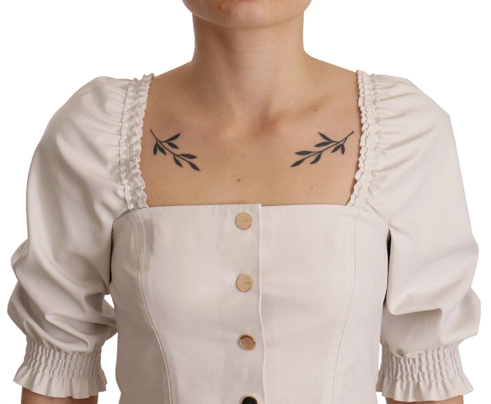 PINKO White Square Neck Button Down Crop Women's Blouse (Pre-Owned)