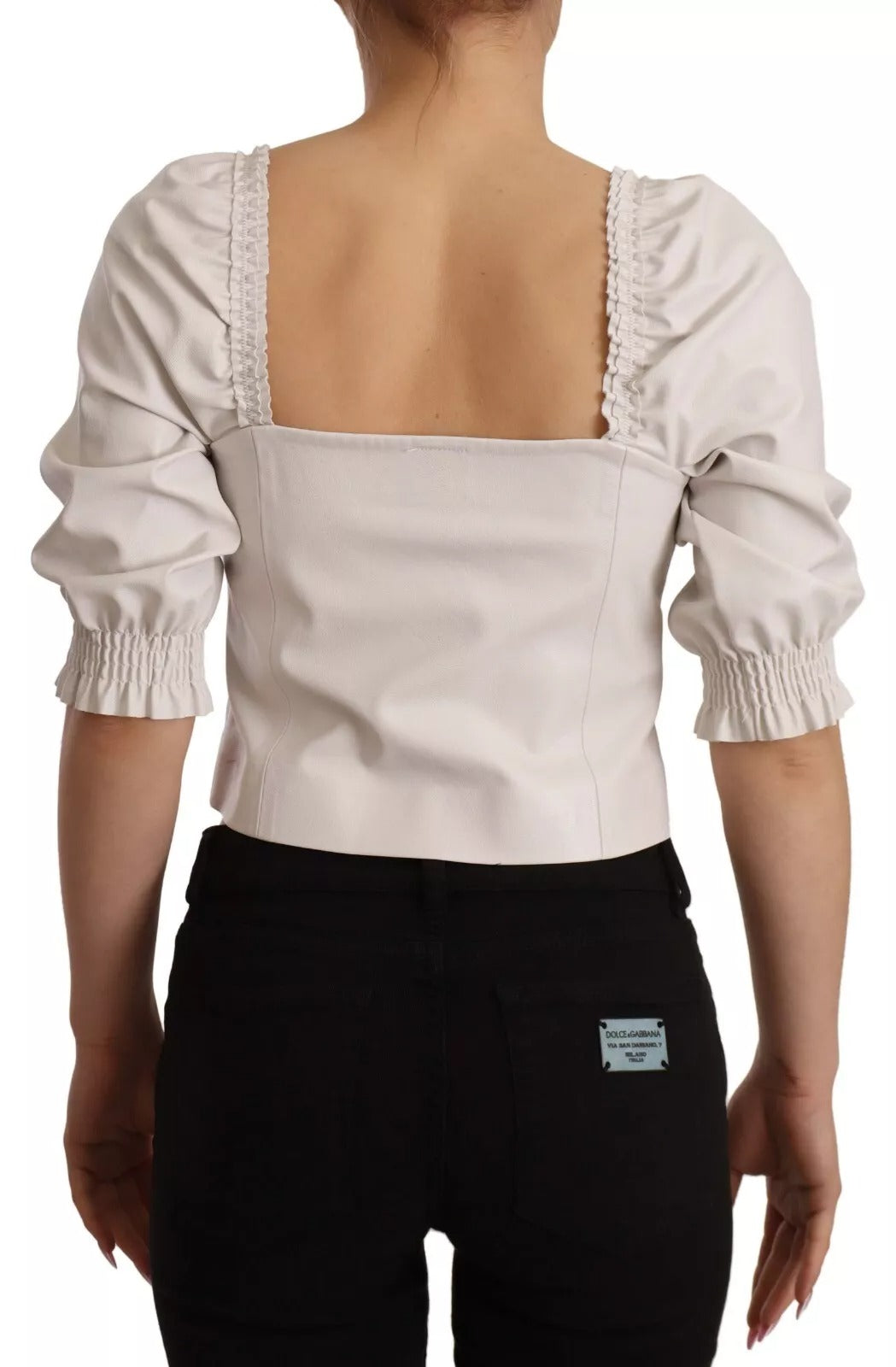 PINKO White Square Neck Button Down Crop Women's Blouse (Pre-Owned)