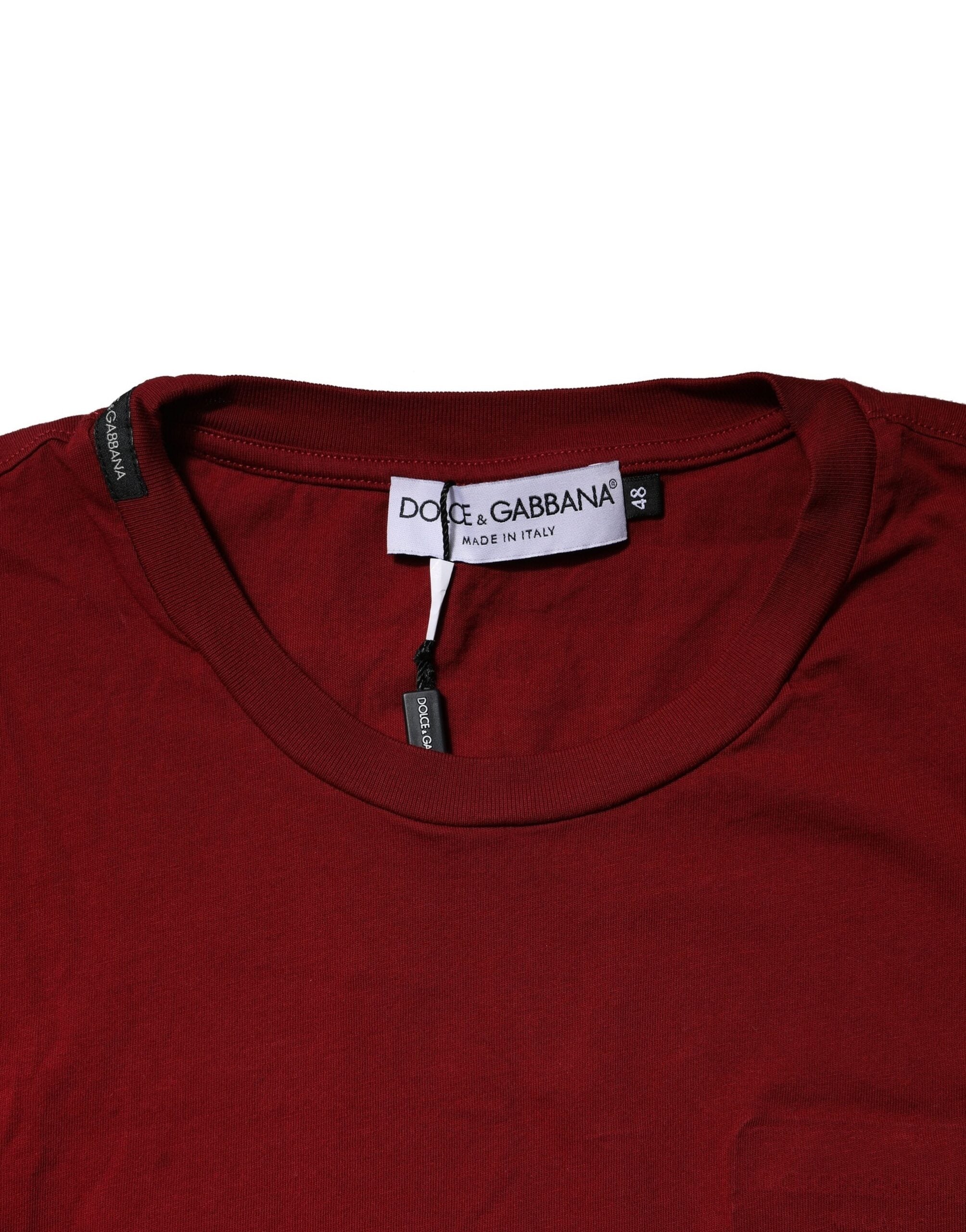 Dolce & Gabbana Maroon Cotton Crew Neck Short Sleeves Men's T-Shirt