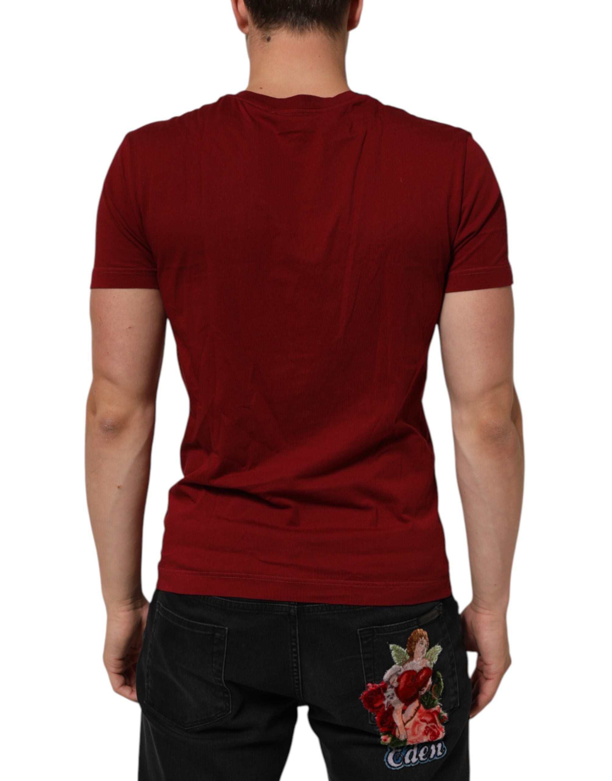 Dolce & Gabbana Maroon Cotton Crew Neck Short Sleeves Men's T-Shirt (Pre-Owned)