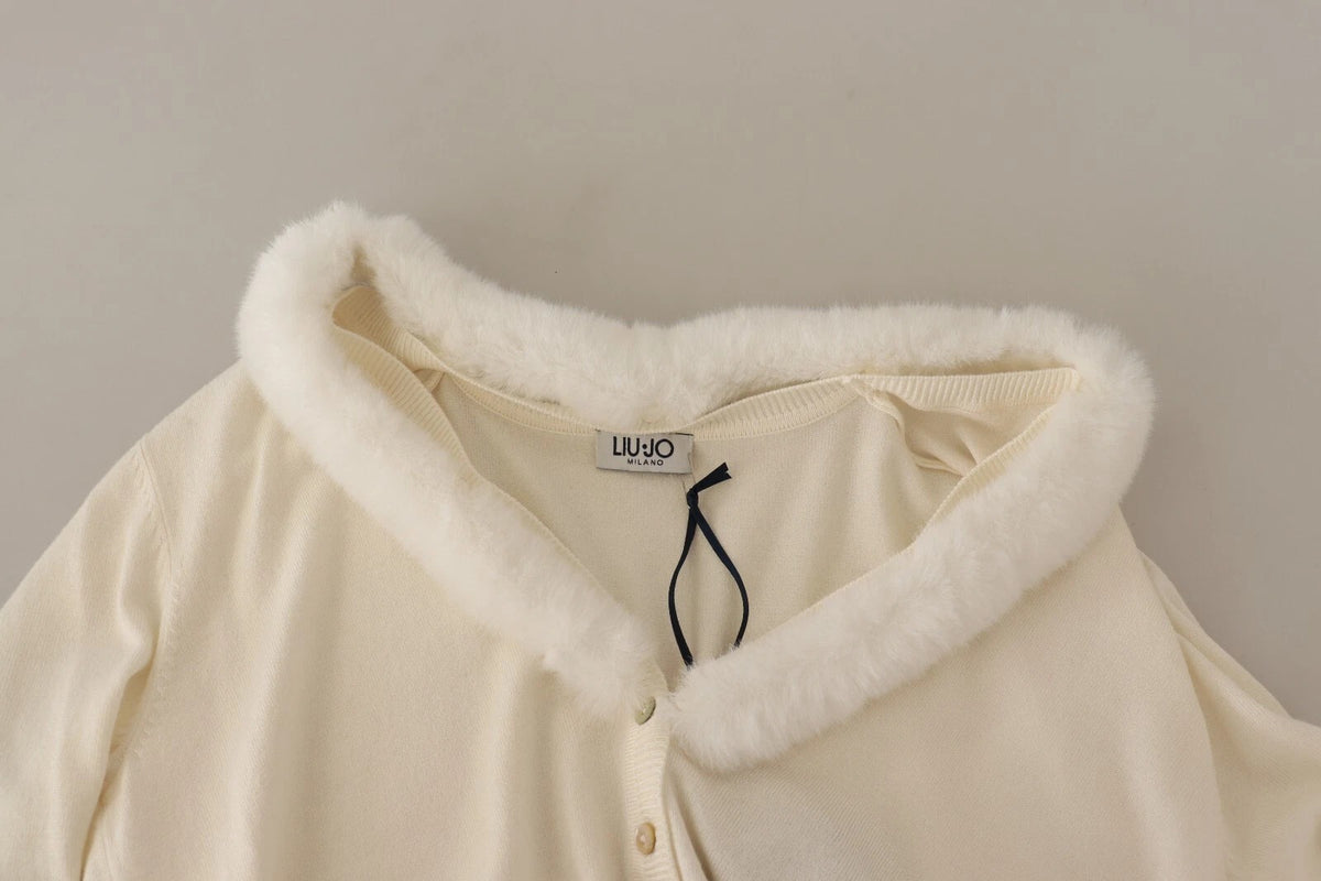 Liu Jo White Viscose Long Sleeves Fur Shearling Women's Blouse (Pre-Owned)