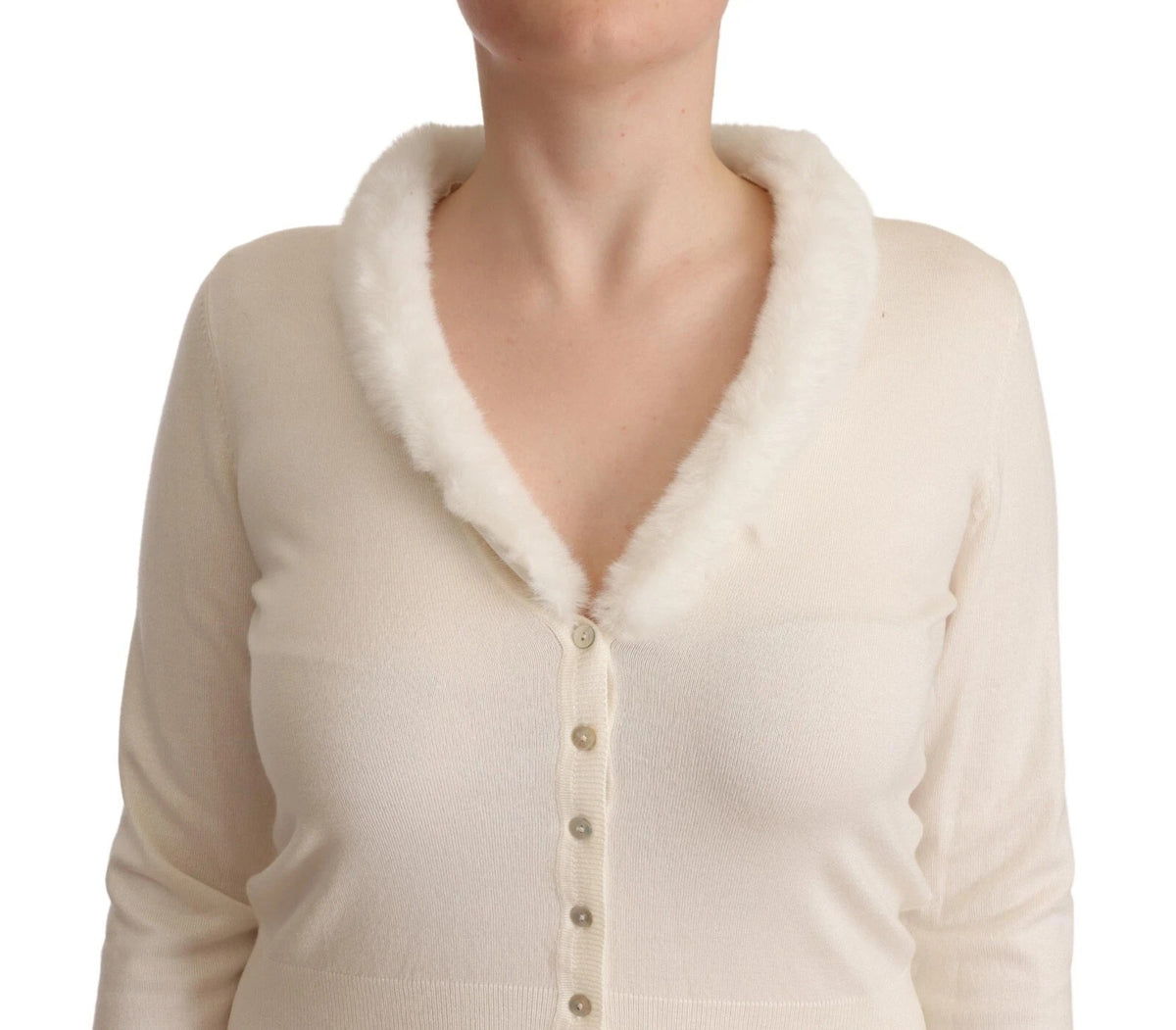 Liu Jo White Viscose Long Sleeves Fur Shearling Women's Blouse (Pre-Owned)