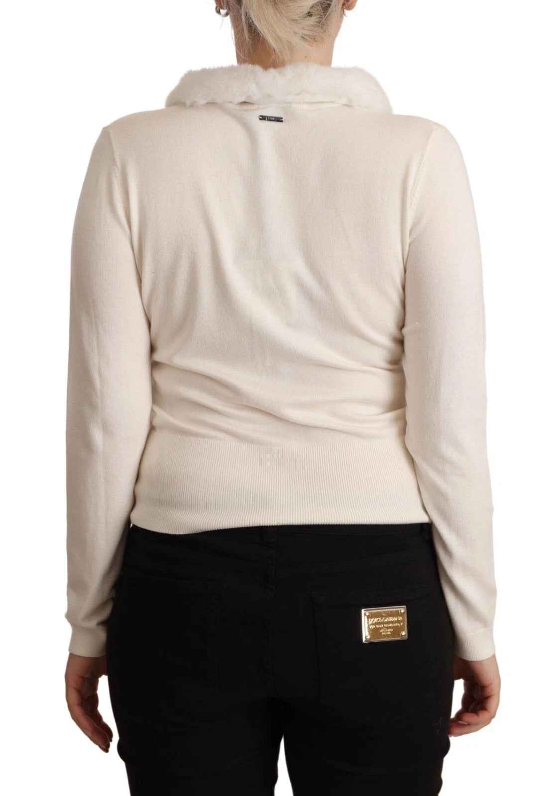Liu Jo White Viscose Long Sleeves Fur Shearling Women's Blouse (Pre-Owned)