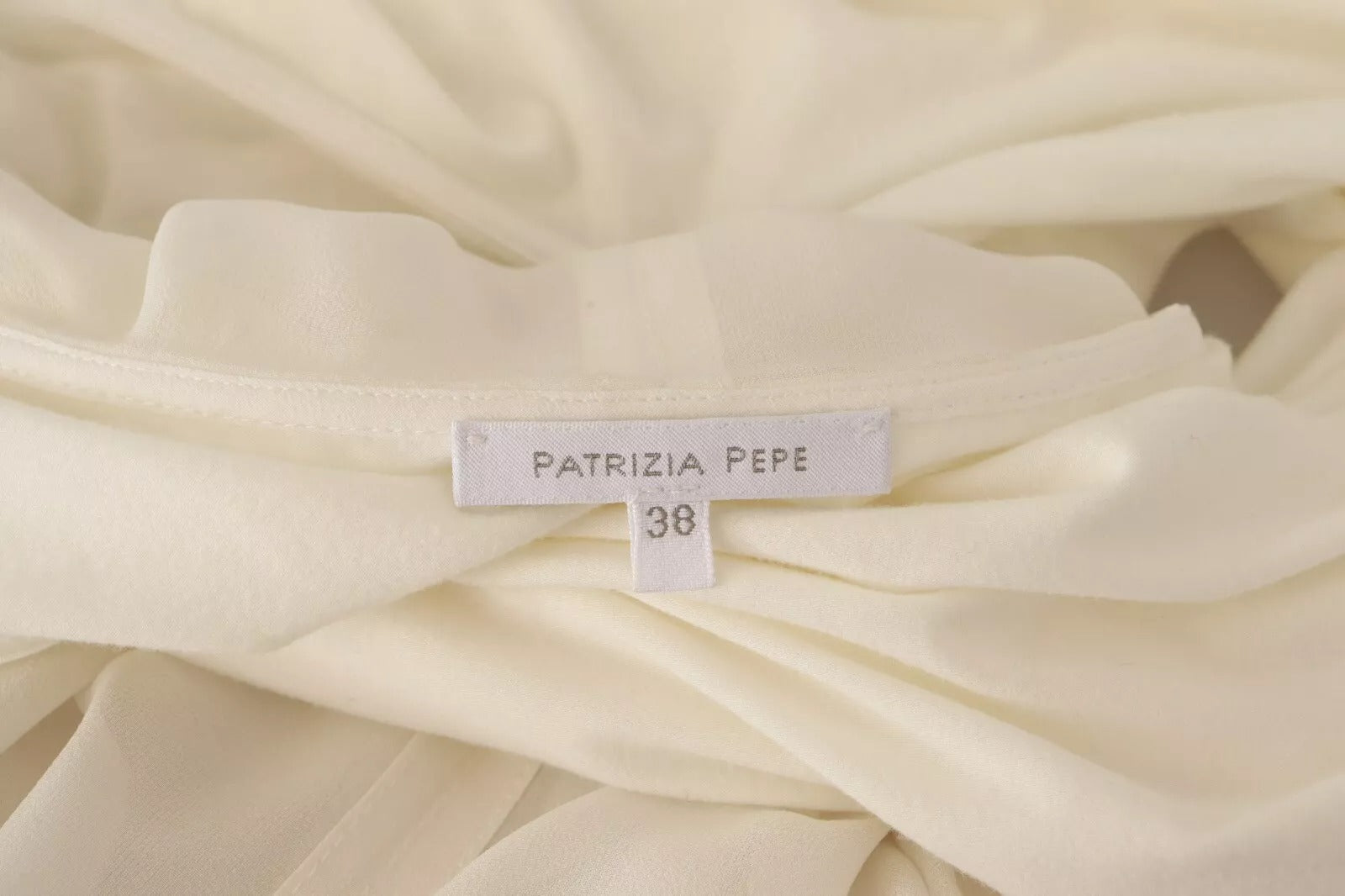 Patrizia Pepe Off White Silk Long Sleeves Deep Vneck Women's Top (Pre-Owned)