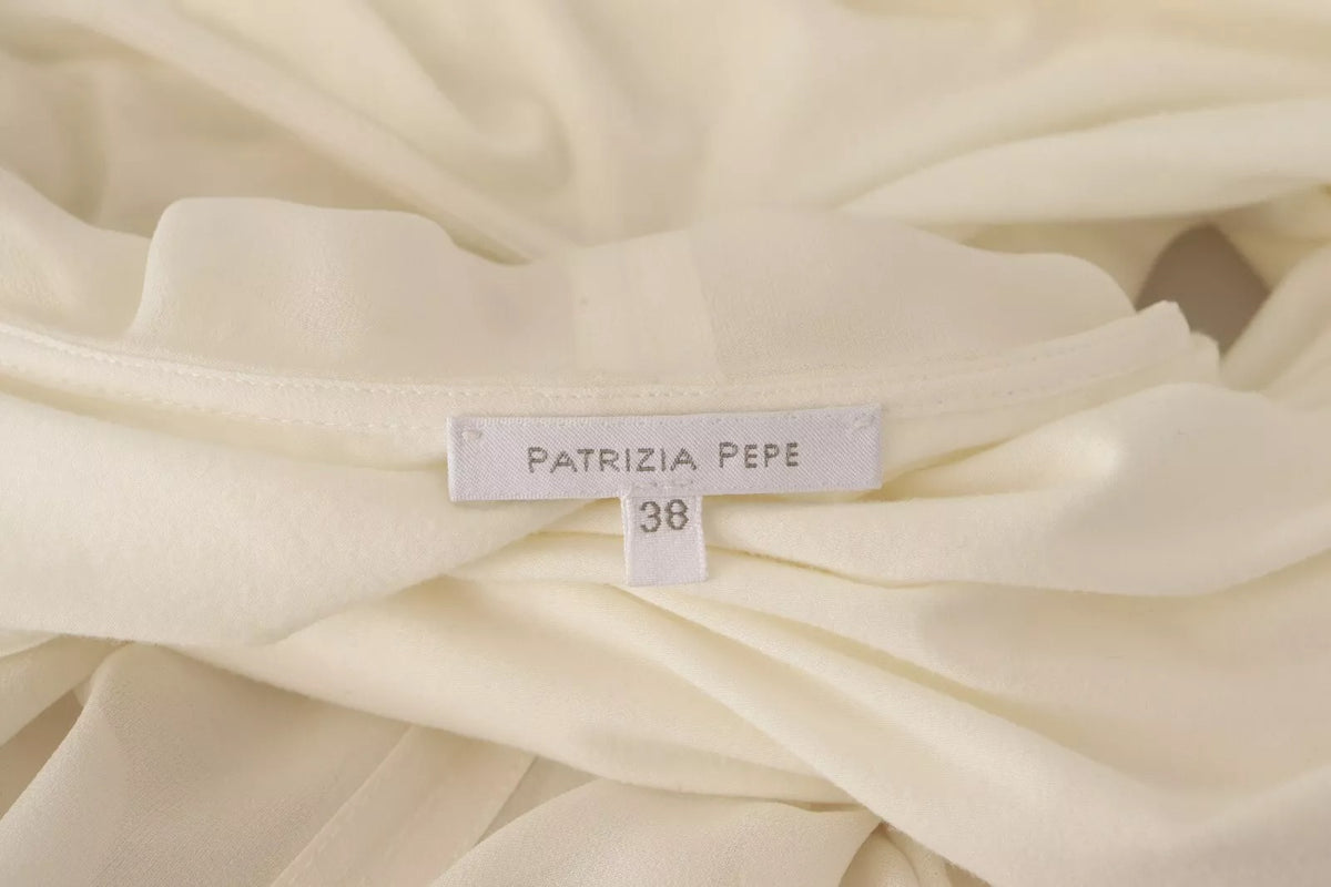 Patrizia Pepe Off White Silk Long Sleeves Deep Vneck Women's Top (Pre-Owned)