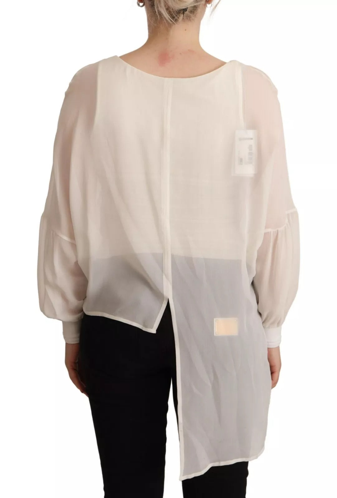 Patrizia Pepe Off White Silk Long Sleeves Deep Vneck Women's Top (Pre-Owned)