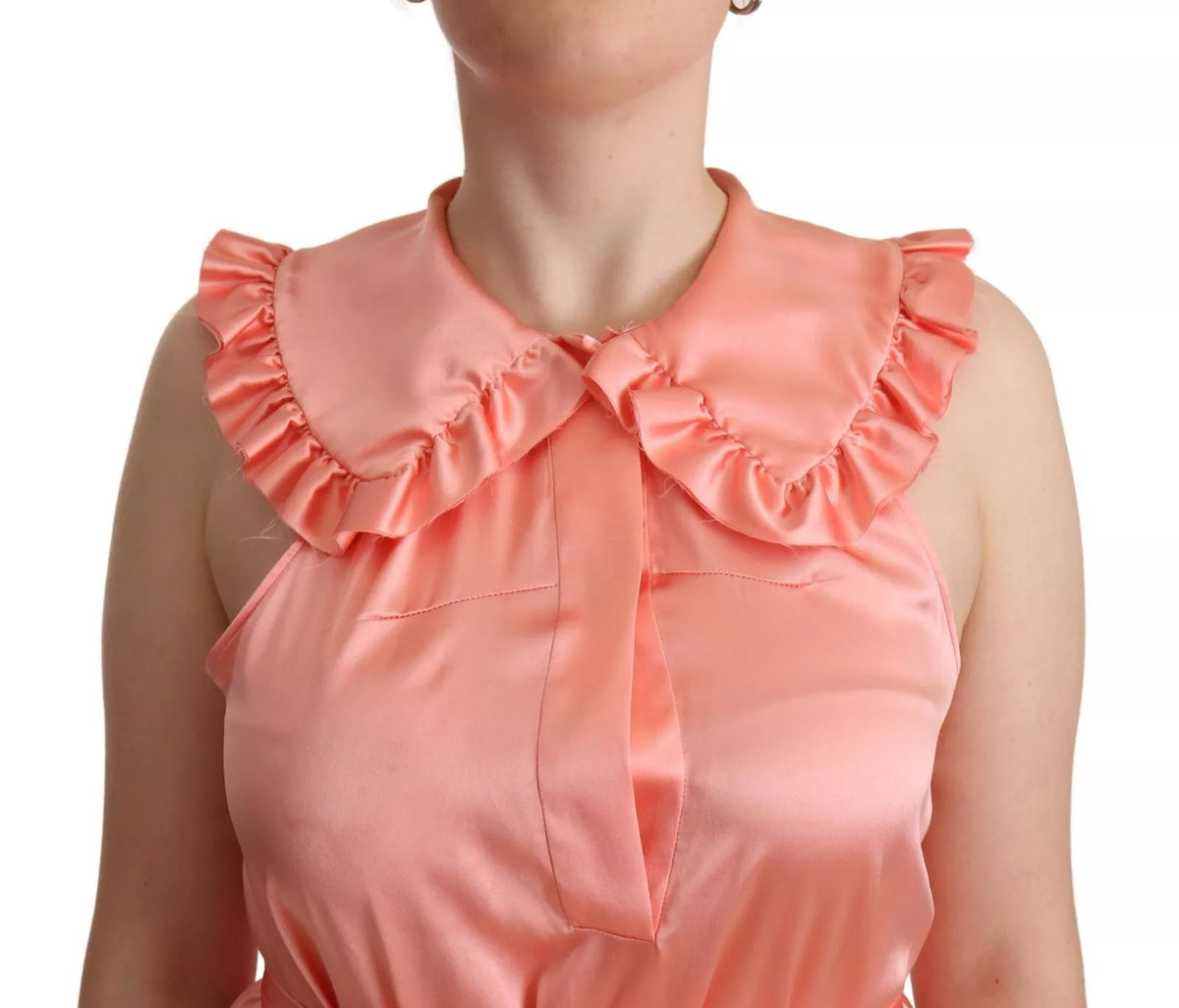 Dolce & Gabbana Pink Silk Stretch Sleeveless Collared Top Women's Blouse (Pre-Owned)