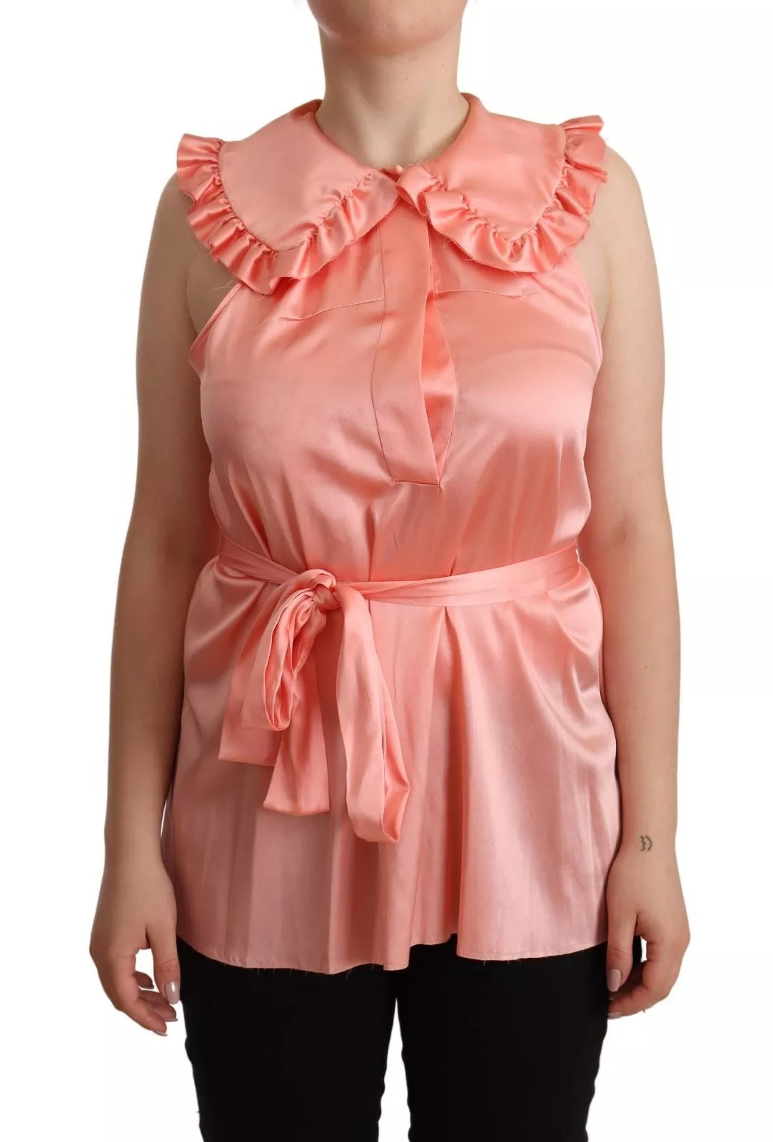 Dolce & Gabbana Pink Silk Stretch Sleeveless Collared Top Women's Blouse (Pre-Owned)