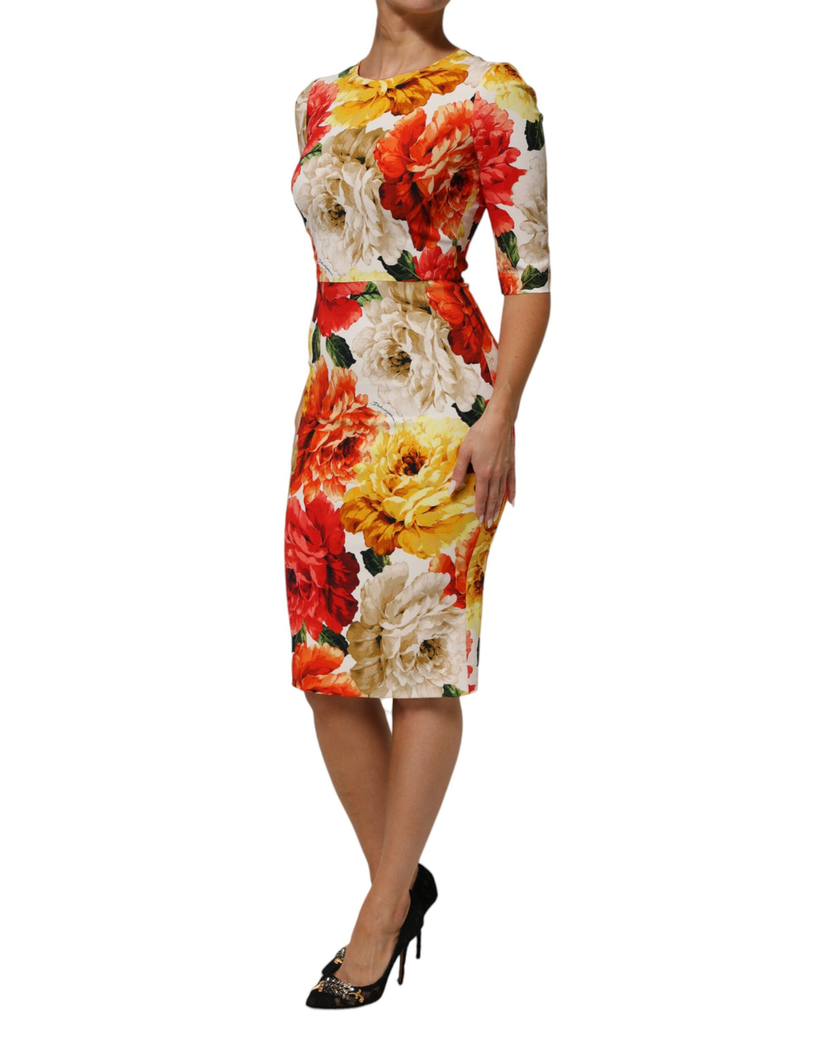 Dolce & Gabbana Multicolor Floral Print Viscose Sheath Women's Dress