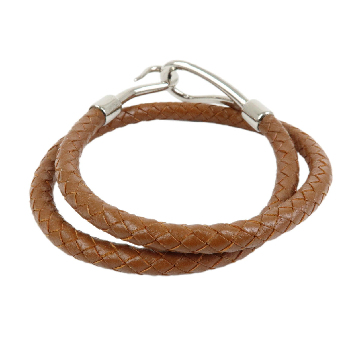 Hermes Jumbo Hook Double Tour Leather And Metal Brown Leather Bracelet Jewelry (Pre-Owned)