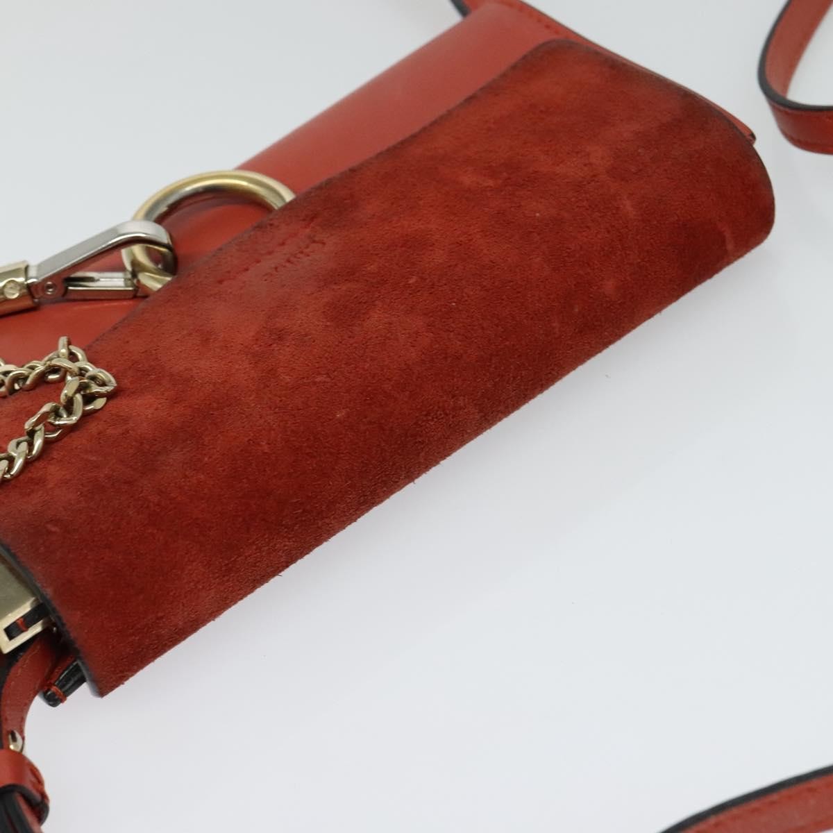 Chloe Faye Leather And Suede Red Leather Shoulder Bag Bag (Pre-Owned)
