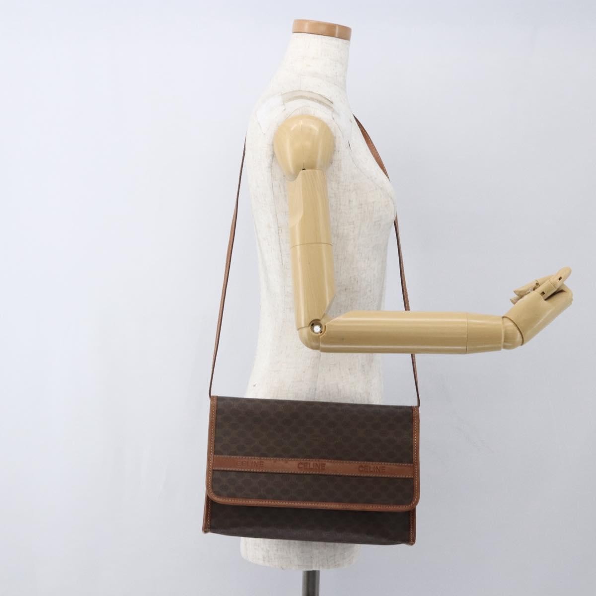 Celine Vintage Macadam Canvas And Leather Brown Canvas Shoulder Bag Bag (Pre-Owned)