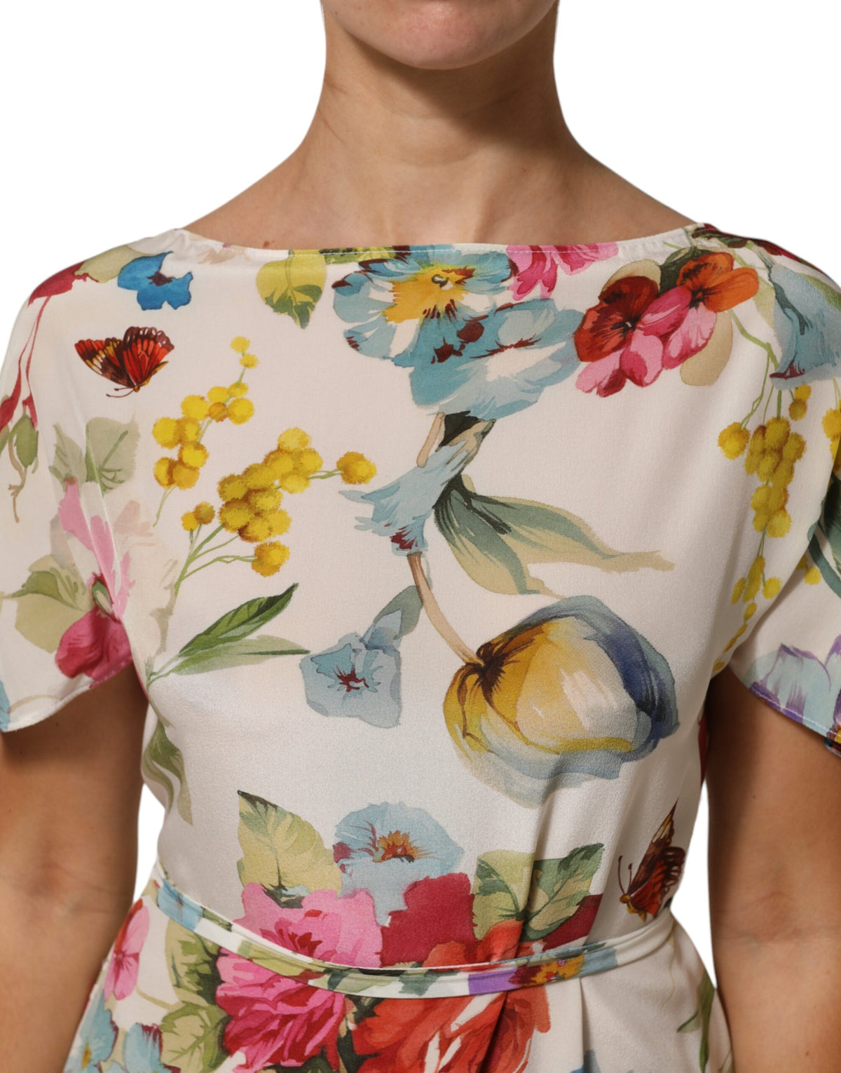 Dolce & Gabbana White Floral Print Silk Sheath LongGown Women's Dress