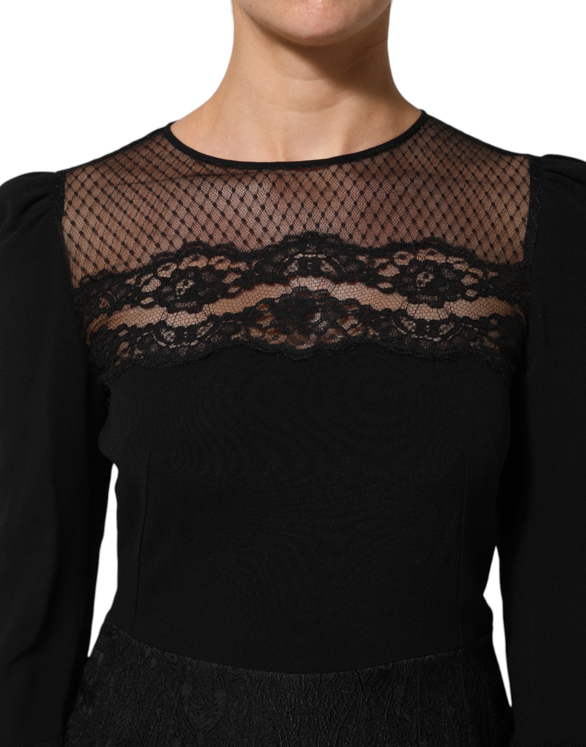Dolce & Gabbana Black Floral Lace Trim Sheath A-line Women's Dress