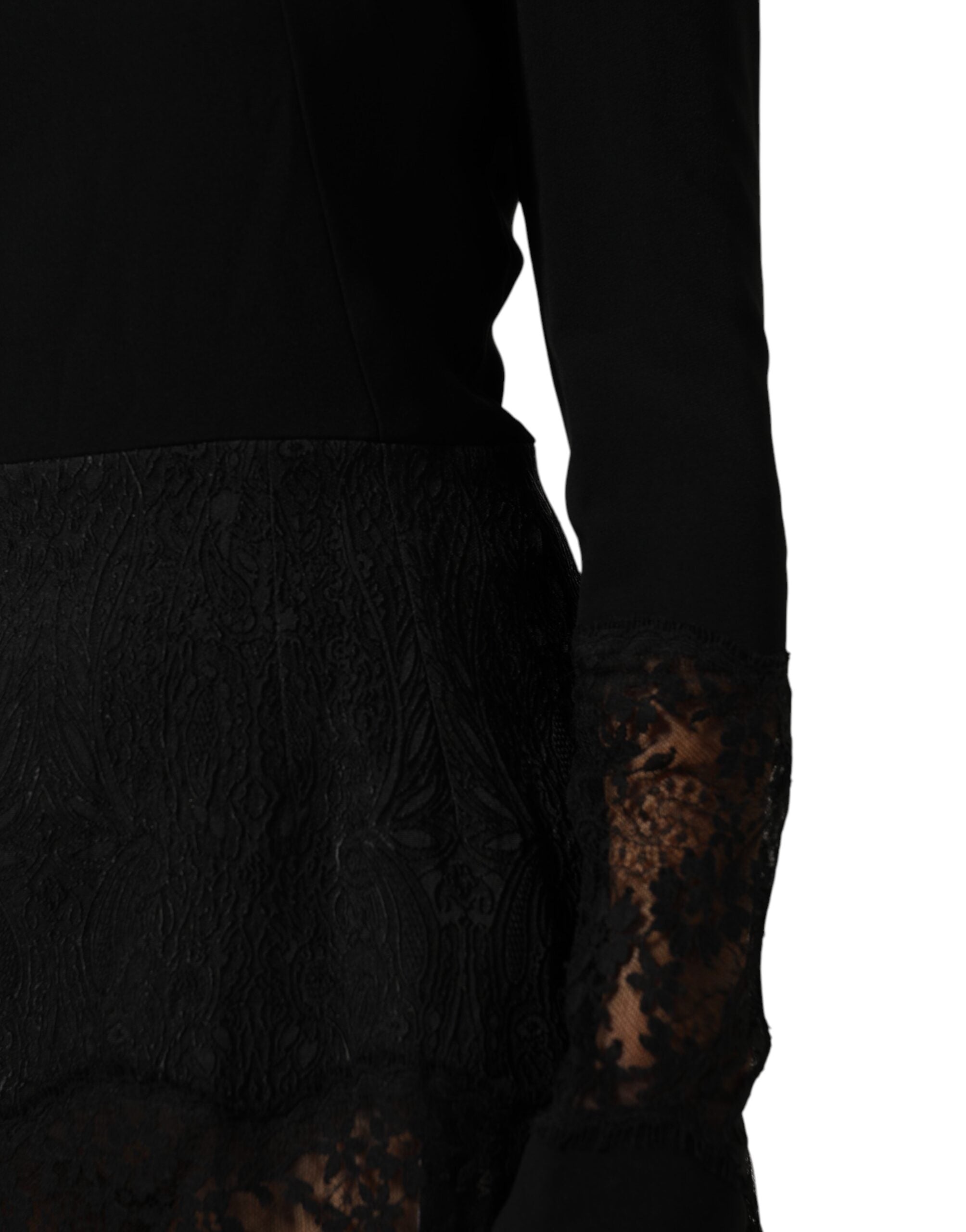Dolce & Gabbana Black Floral Lace Trim Sheath A-line Women's Dress